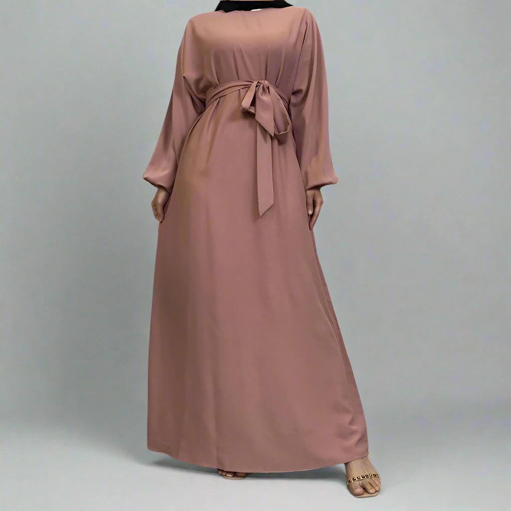 14 Color Options Elasticized Cuff Nida Abaya Dress With Pocket - Modest Muslim Dress for Prayer, Eid & Special Occasions