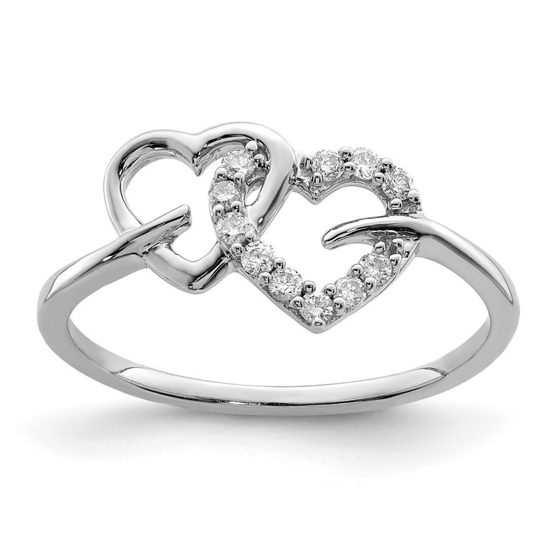 925 Sterling Silver Diamond Double Love Heart Ring for Women - 2mm Wide Polished Band, Elegant Gift for Anniversary, Valentine's Day & Special Occasions