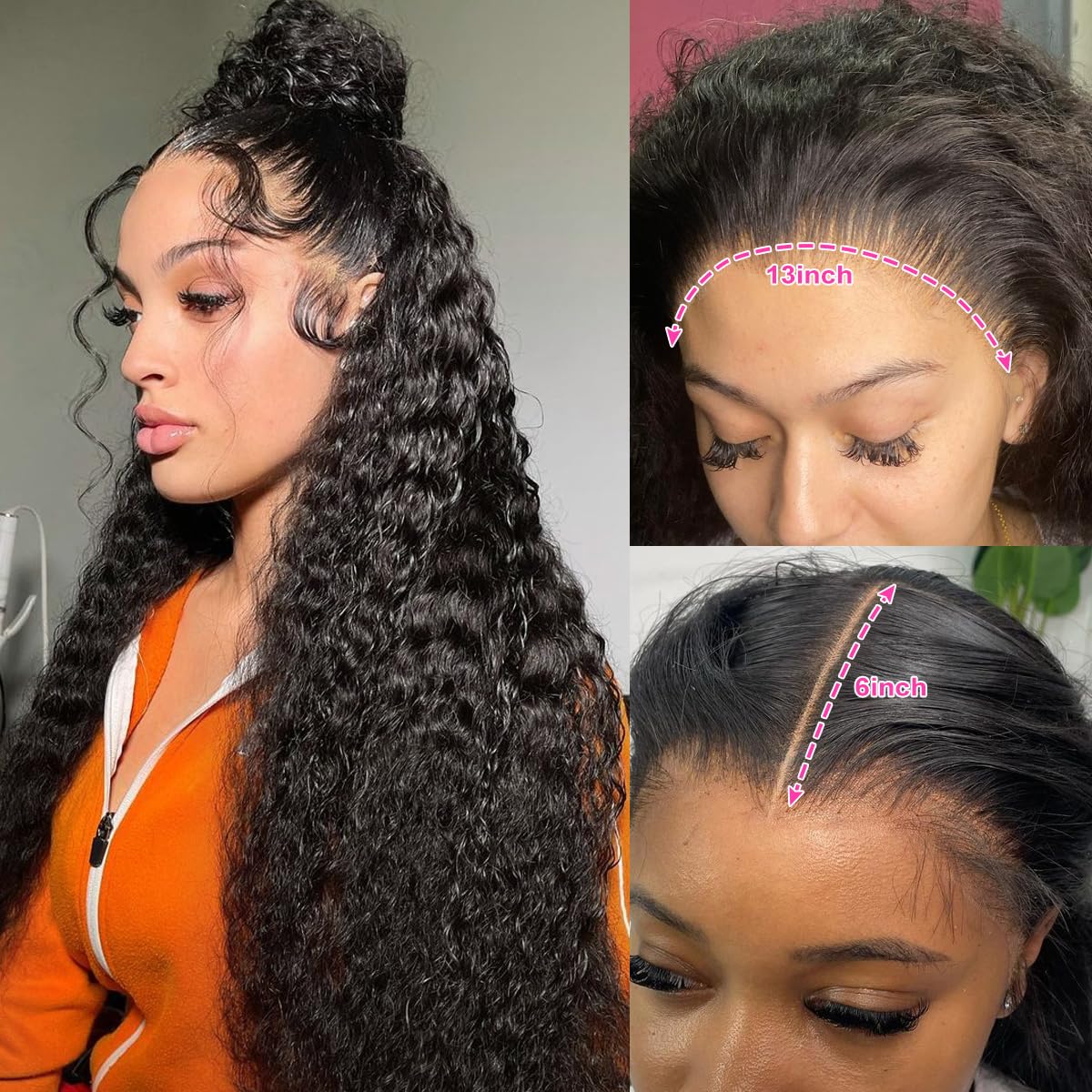 32 Inch 13x6 HD Lace Front Wig Human Hair - Deep Wave Curly Glueless Lace Frontal Wig for Women, Pre-Plucked 180 Density Natural Black Color | Perfect for Daily Wear, Cosplay & Special Occasions