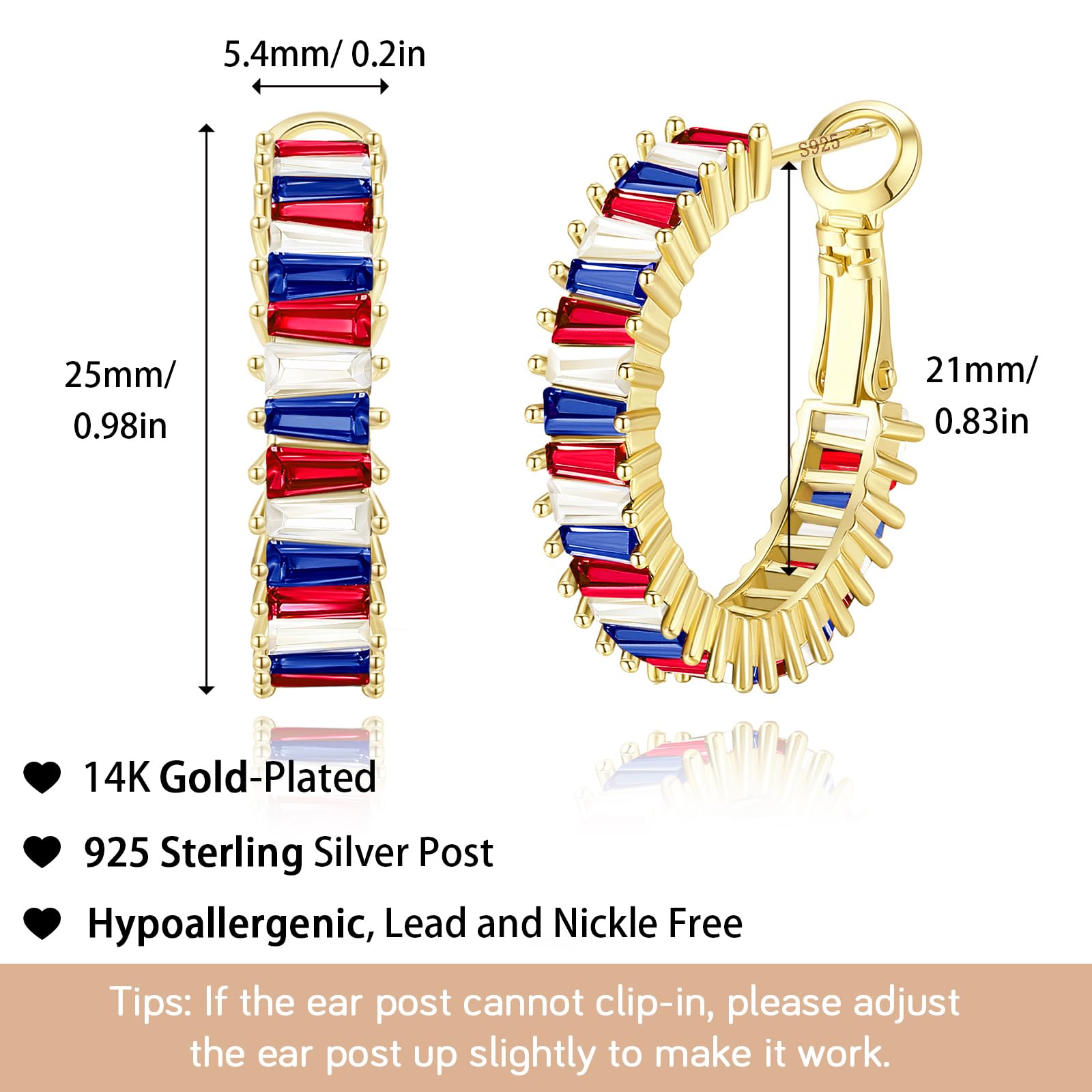Trendy CZ Gold Hoop Earrings for Women - Lightweight Chunky Silver Hoops 14K Real Gold Plated Hypoallergenic Jewelry | Perfect for Parties, Weddings & Everyday Wear