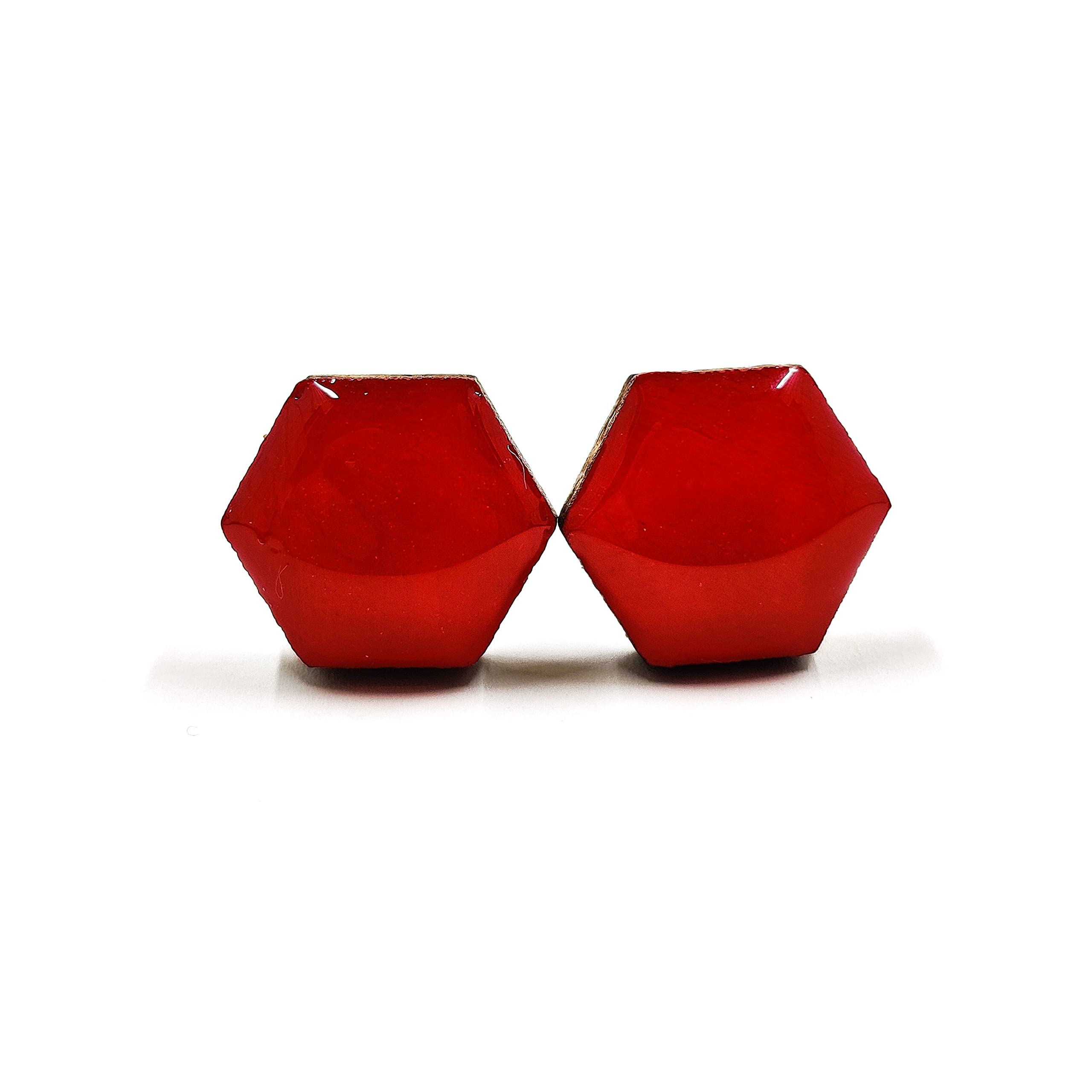 Handmade Geometric Hexagon Stud Earrings - 10mm Stainless Steel Posts for Sensitive Ears (Lipstick Red) | Hypoallergenic Fashion Jewelry for Women, Perfect for Daily Wear & Gift Giving