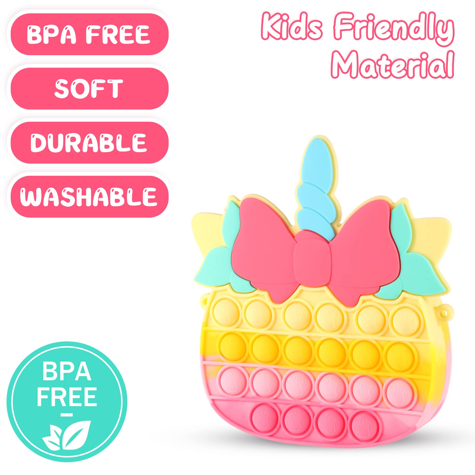 Unicorn Pop Bubble Purse for Girls - Cute Pink Fidget Toy & Crossbody Bag 2 in 1 - Perfect Easter Birthday Gift for Kids, Stress Relief Sensory Toy for School, Travel and Playtime
