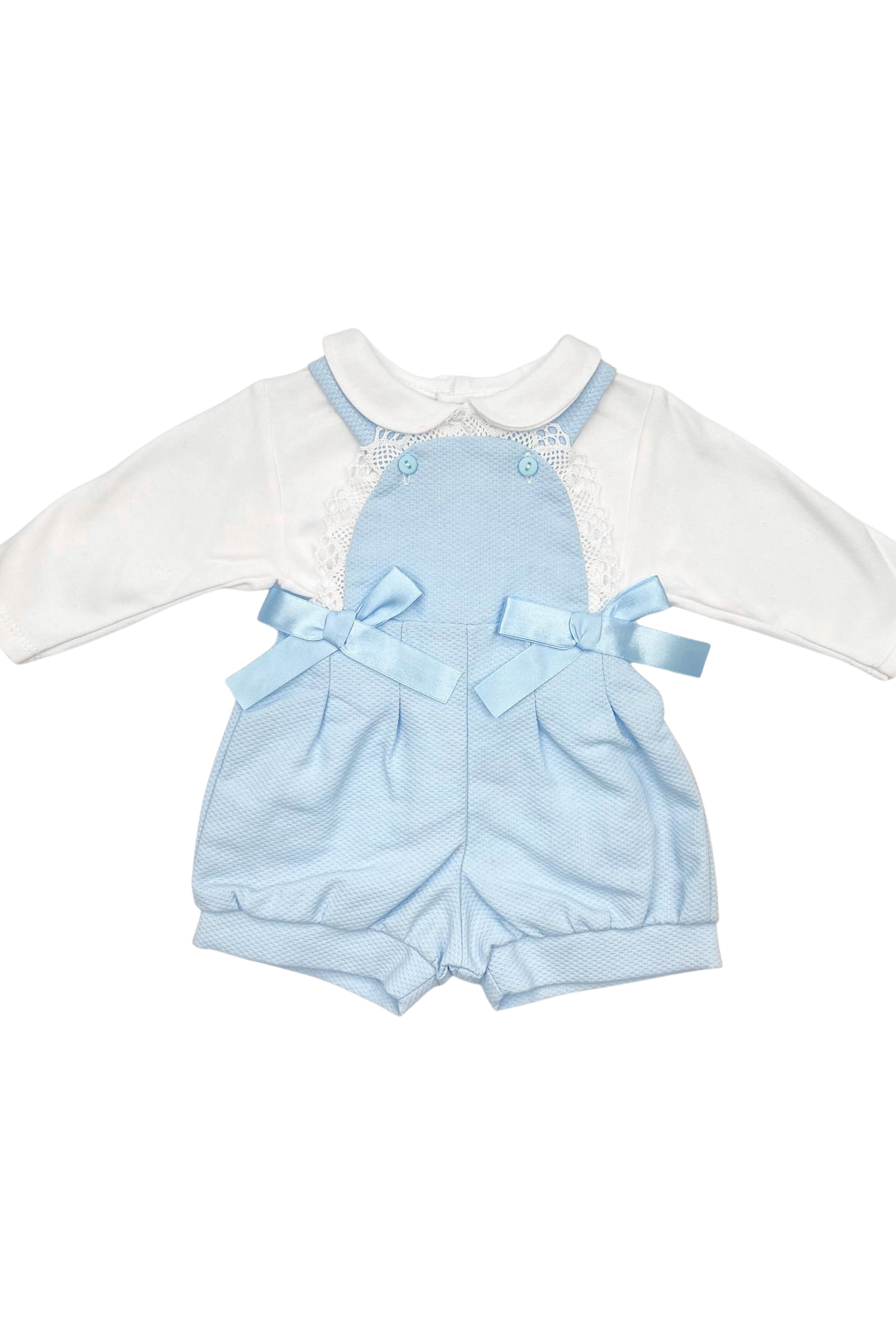 Isla Blue Bow Dungaree Set - Stylish Baby Romper & Overalls Outfit for Girls | Perfect for Photoshoots, Parties & Everyday Play