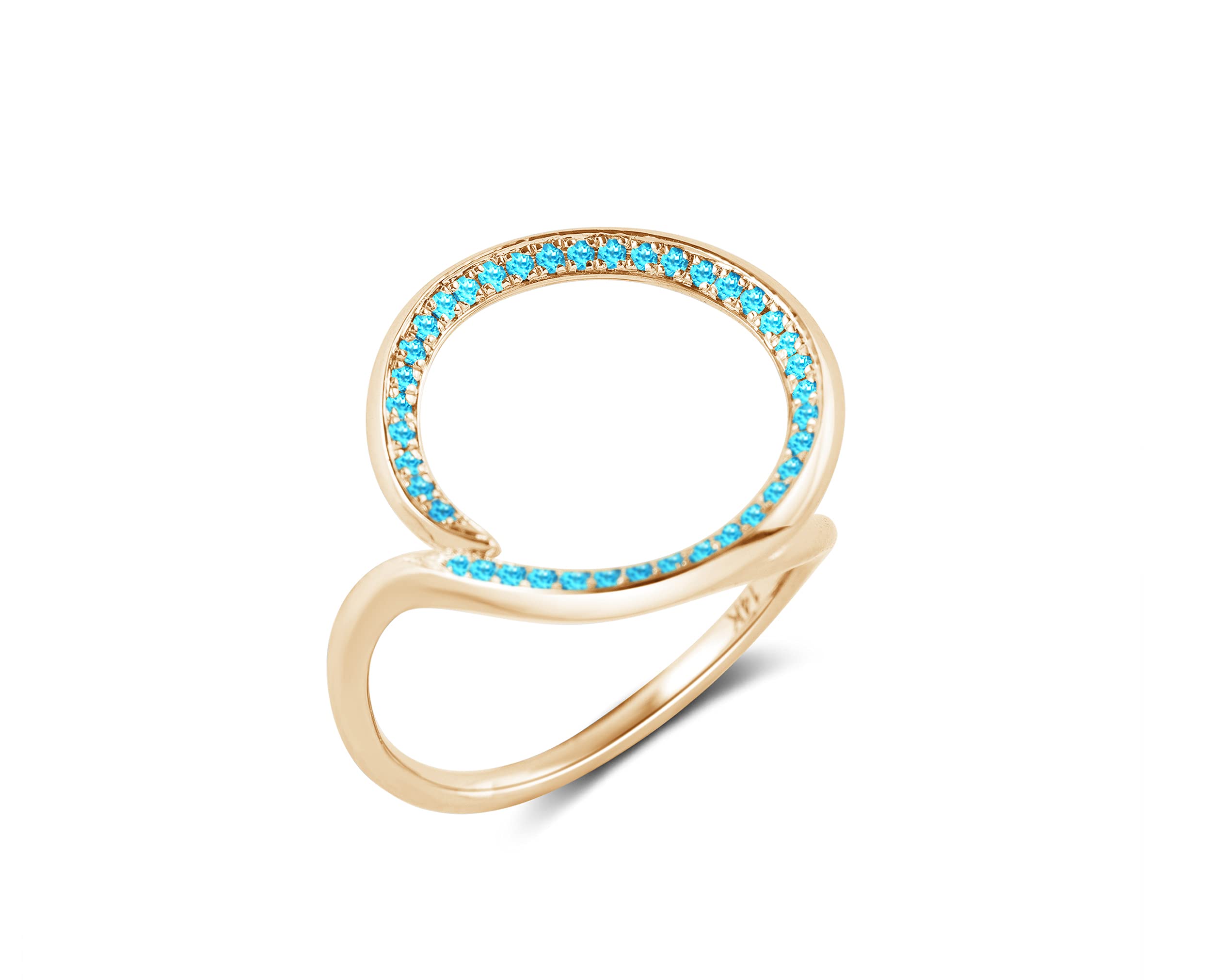 Blue Topaz Wedding Ring for Women - 14K Gold Halo Engagement Band - Unique Open Circle Alternative Bridal Ring - Perfect for Weddings, Anniversaries & Special Occasions