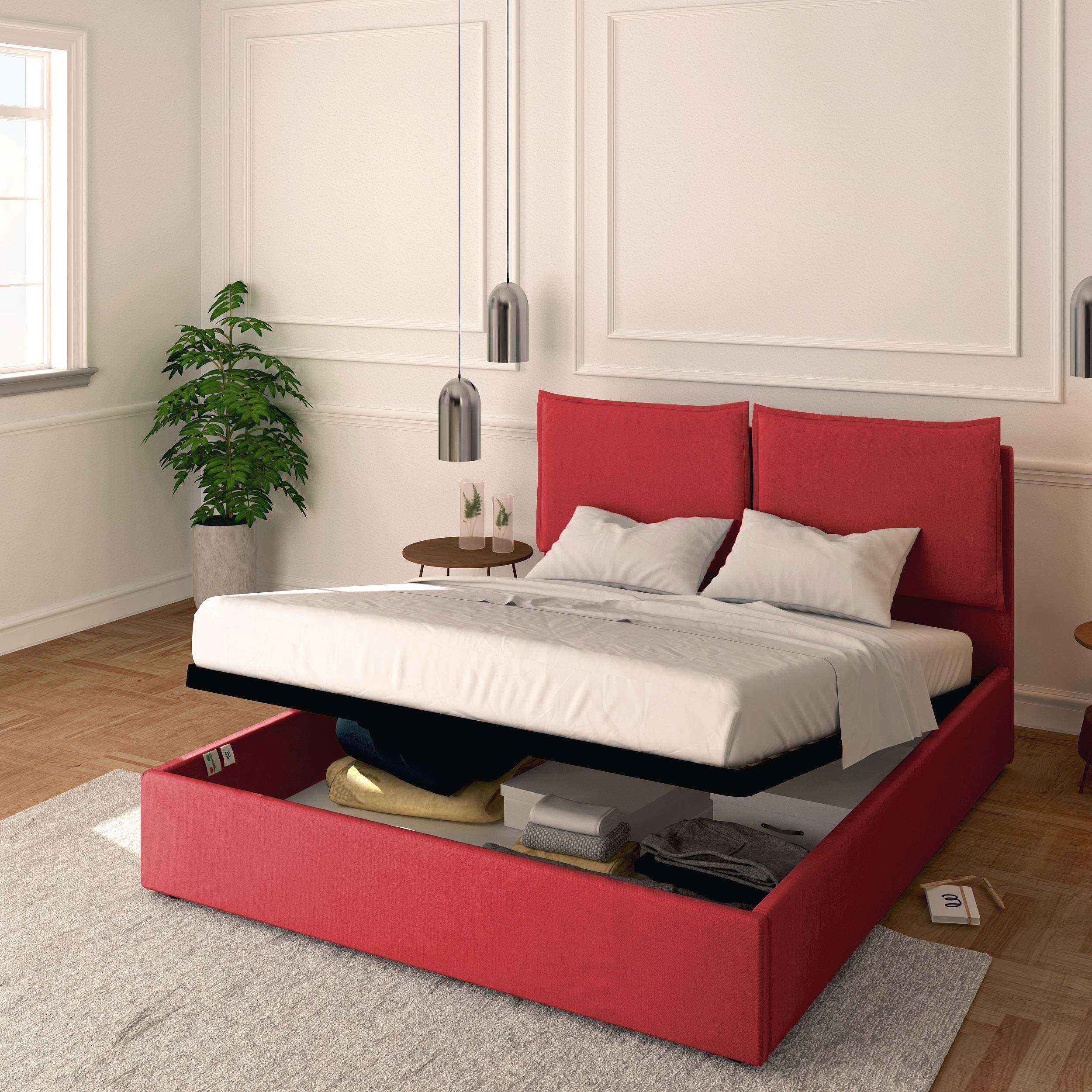 Baldiflex Licia Fabric Queen Size Bed Frame with Slatted Base - 160x190cm Platform Bed with Upholstered Headboard for Mattress Support | Perfect for Master Bedroom & Guest Room Decor