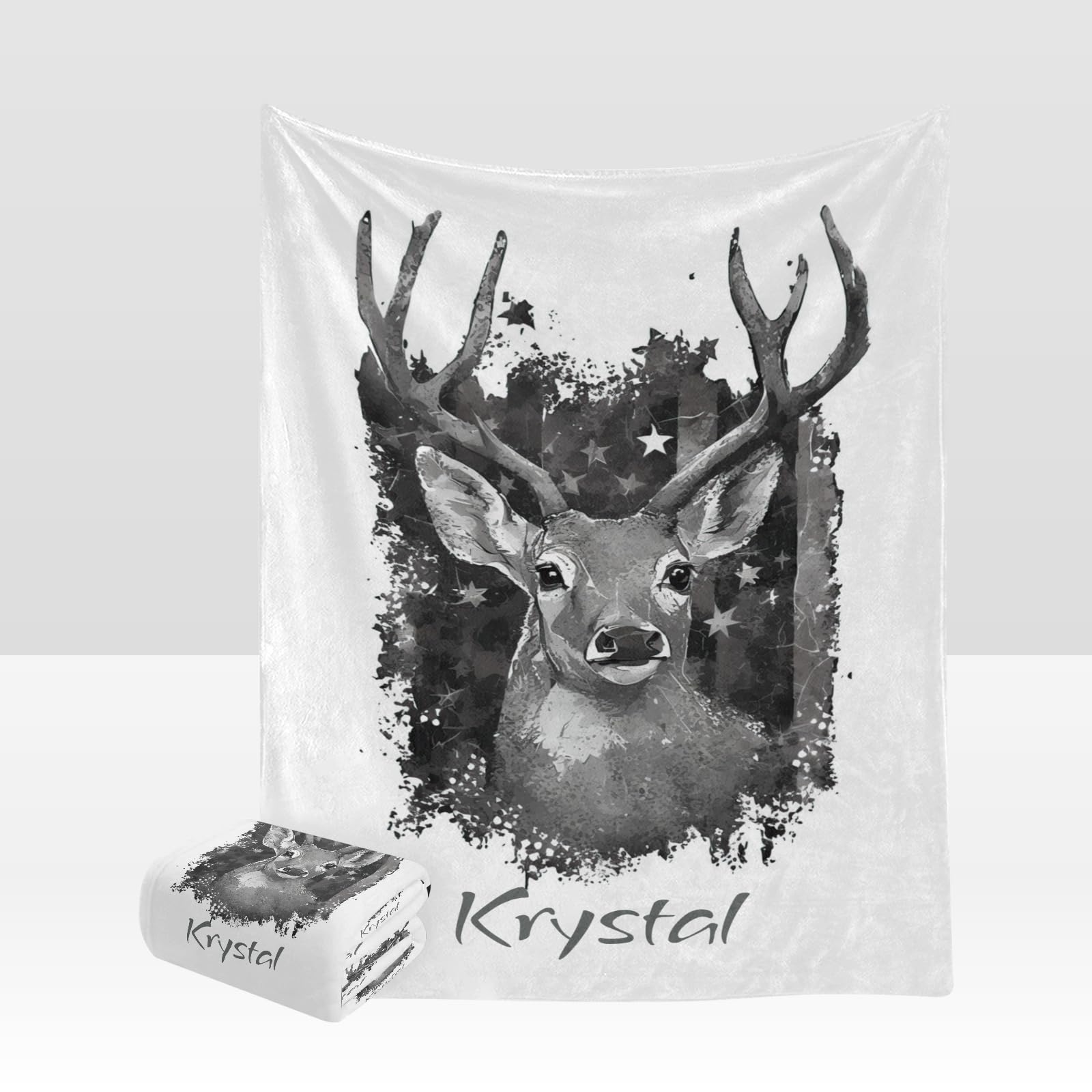 Custom Personalized American Flag Deer Camo Fleece Blanket with Name - Super Soft 50x60 Inch Throw Blanket for Couch, Sofa & Bed - Perfect for Camping, Tailgating and Patriotic Home Decor