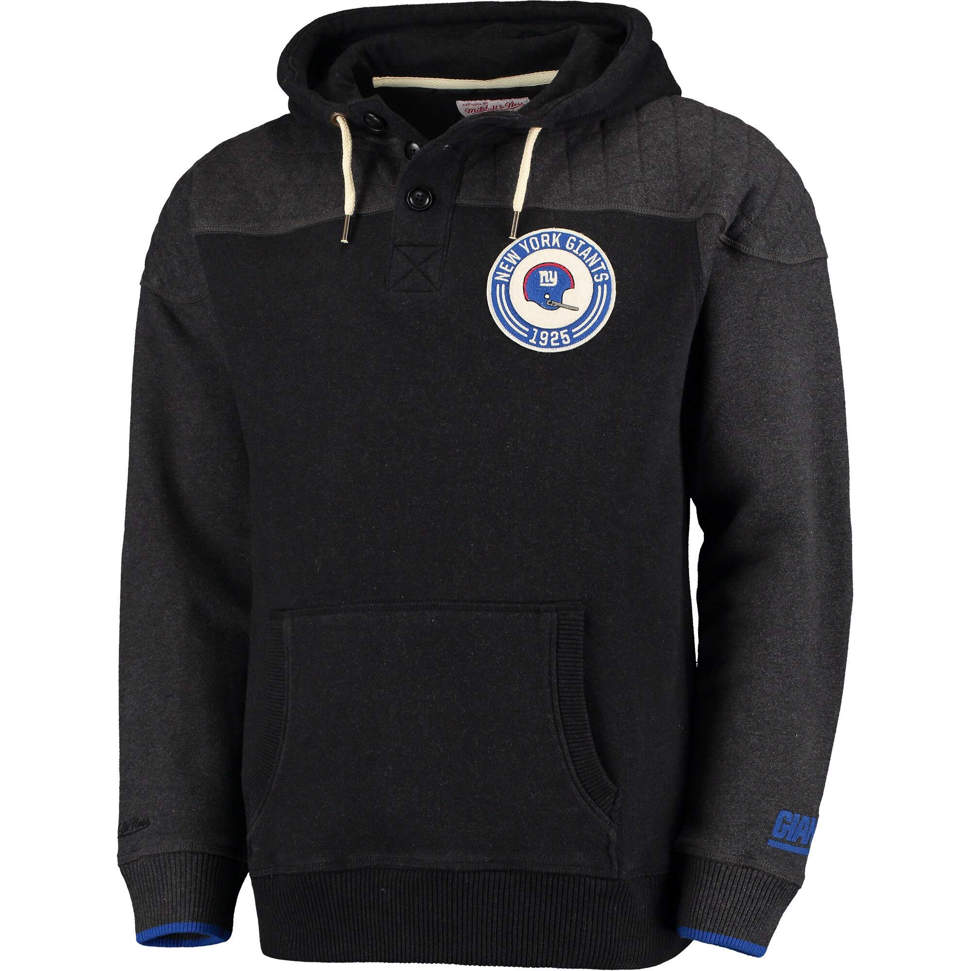 Mitchell & Ness Men's Black NFL Play by Play Long Sleeve Hooded Sweatshirt - Warm Fleece Lined Pullover Hoodie for Football Fans, Game Day & Casual Wear