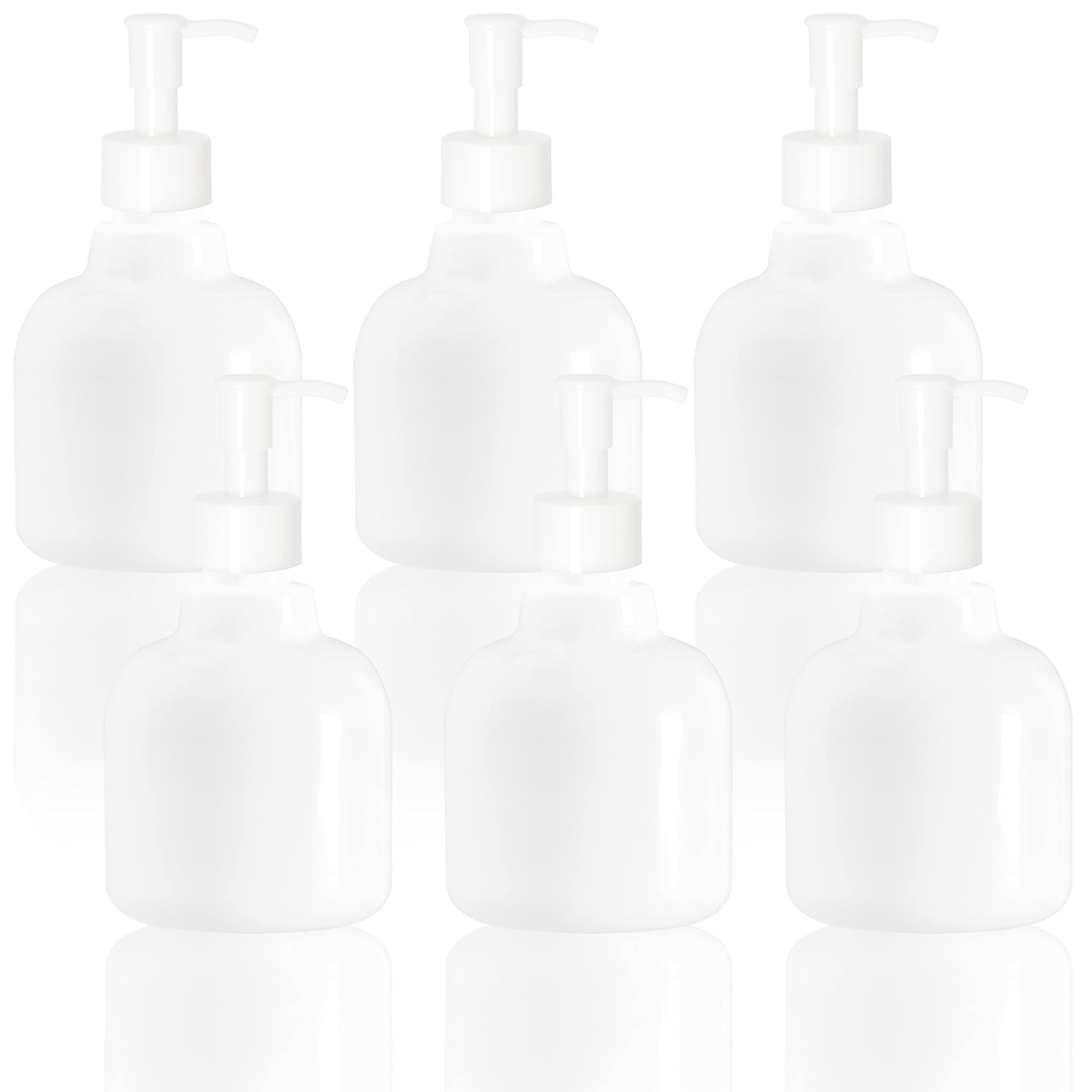 Youngever 6 Pack 12oz White Plastic Pump Bottles with Travel Lock - Refillable Cosmetic Containers for Lotion, Shampoo, Hand Soap - Perfect for Travel, Home & Salon Use