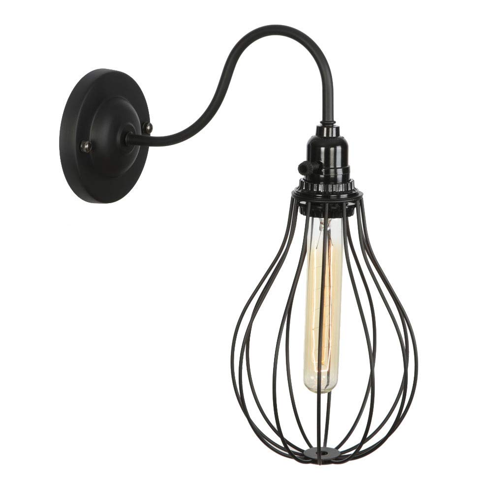 Vintage Industrial Iron Cage Wall Lamp - Retro E27 Edison Bulb Single Head Light Fixture for Loft, Corridor, Stairs, Bathroom - KUXY Home Decor (Size A) | Perfect for Farmhouse, Industrial, and Vintage Style Interiors