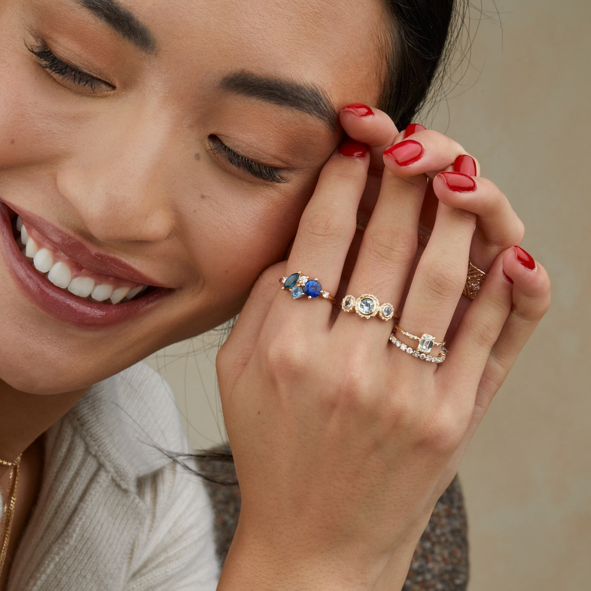 Aquamarine Trinity Ring for Women - Elegant Blue Gemstone Jewelry - Perfect for Weddings, Anniversaries & Special Occasions