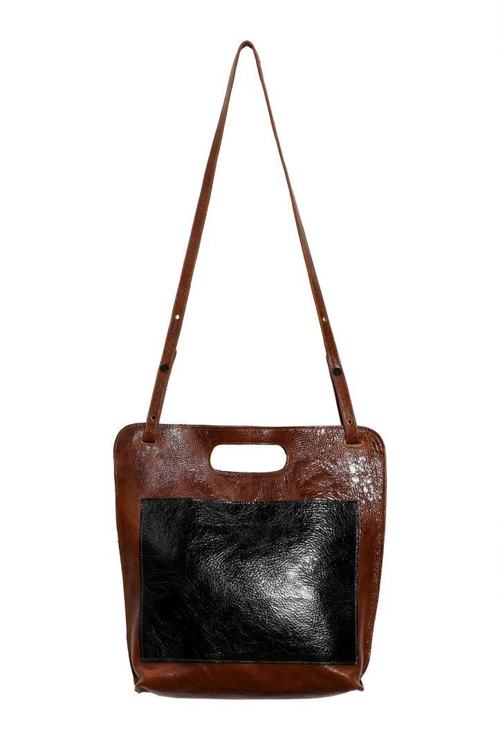 Premium Vegetable Tanned Leather Piper Crossbody Shoulder Bag & Tote - Black/Brown Two-Tone Design | Perfect for Work, Travel & Everyday Use
