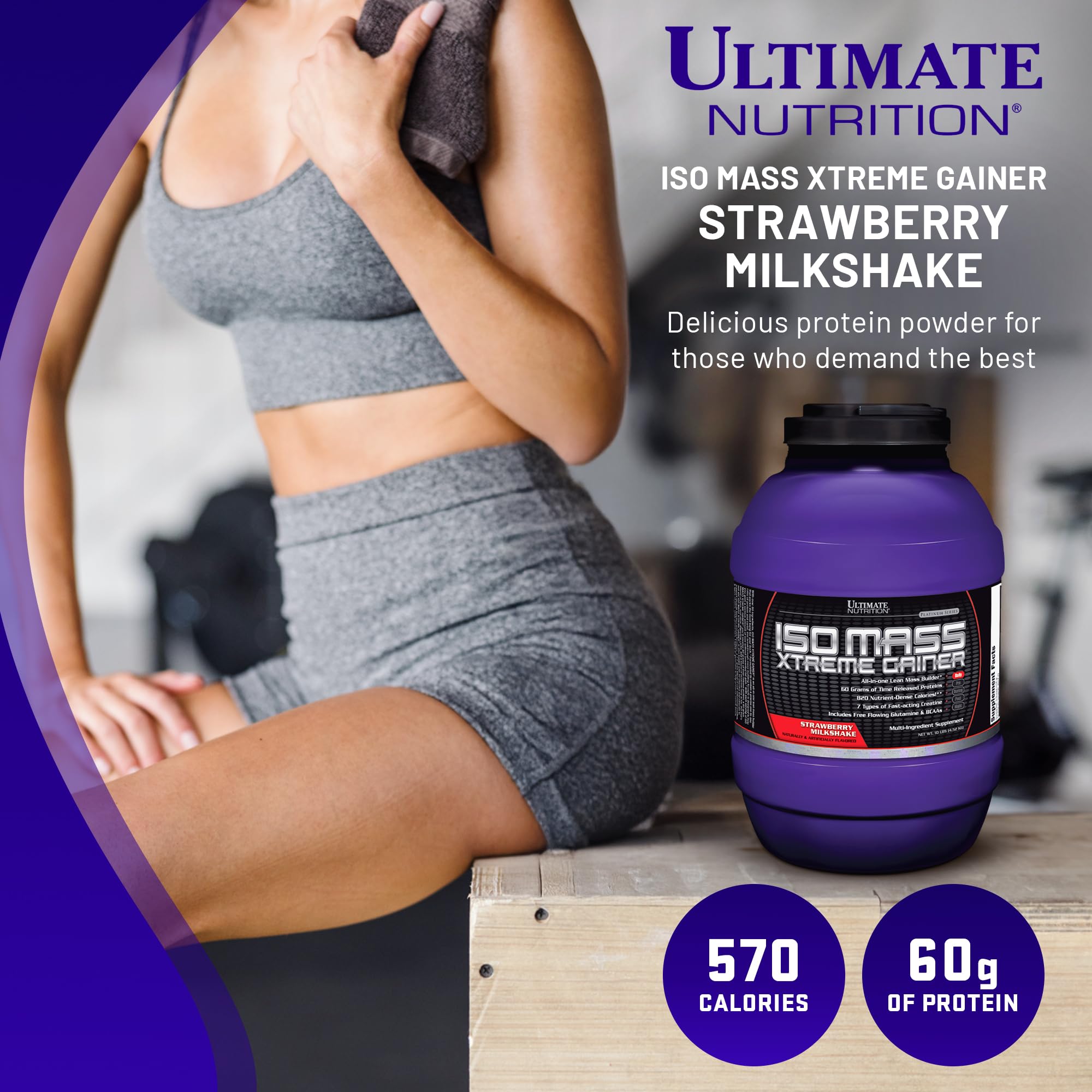 Ultimate Nutrition ISO Mass Xtreme Gainer - High-Calorie Weight Gain Protein Powder with Creatine & Whey Isolate for Muscle Growth, Lean Mass Building & Bulking - Strawberry Milkshake Flavor, 10lbs - Perfect for Post-Workout Recovery & Bodybuilding Nutrition