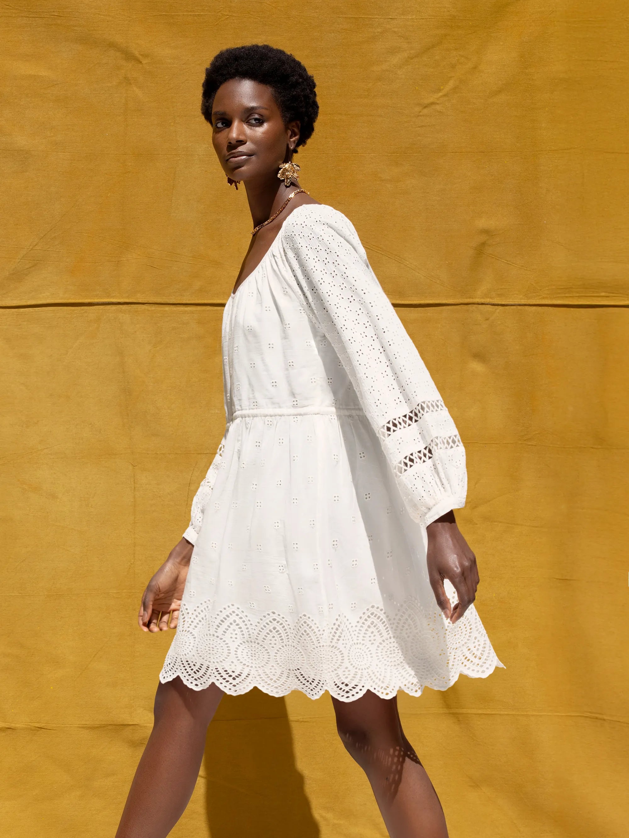 Ivory Mix Broderie Smock Dress for Women - Floral Embroidered Boho Maxi Dress - Perfect for Summer, Beach, and Casual Outings