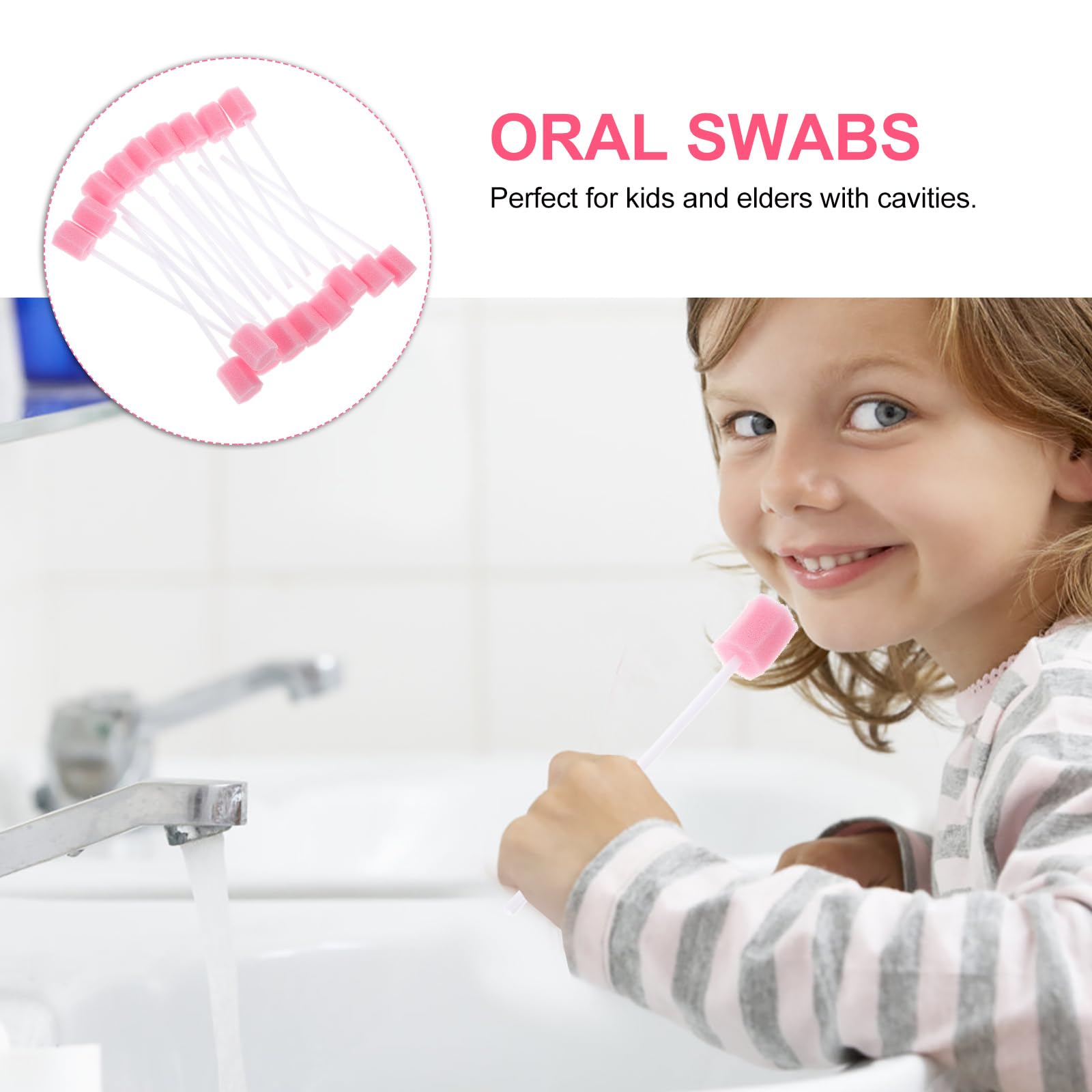 30PCS Disposable Oral Swabs for Teeth Cleaning - Soft Pink Sponge Sticks for Dental Hygiene, Perfect for Elderly & Sensitive Gums - Ideal for Post-Surgery Care, Denture Cleaning & Daily Oral Care
