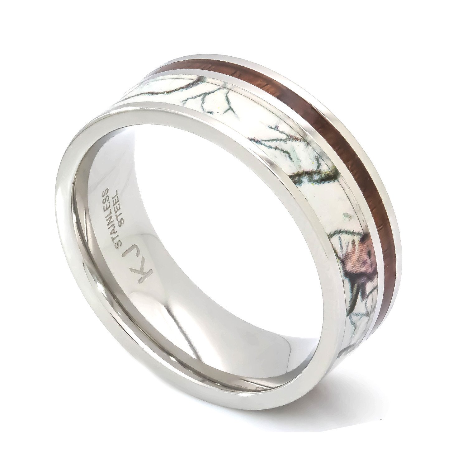 White Camo Koa Wood Ring for Men - Handcrafted Wooden Wedding Band with Unique Camouflage Design - Perfect for Outdoor Adventures, Gifts & Everyday Wear