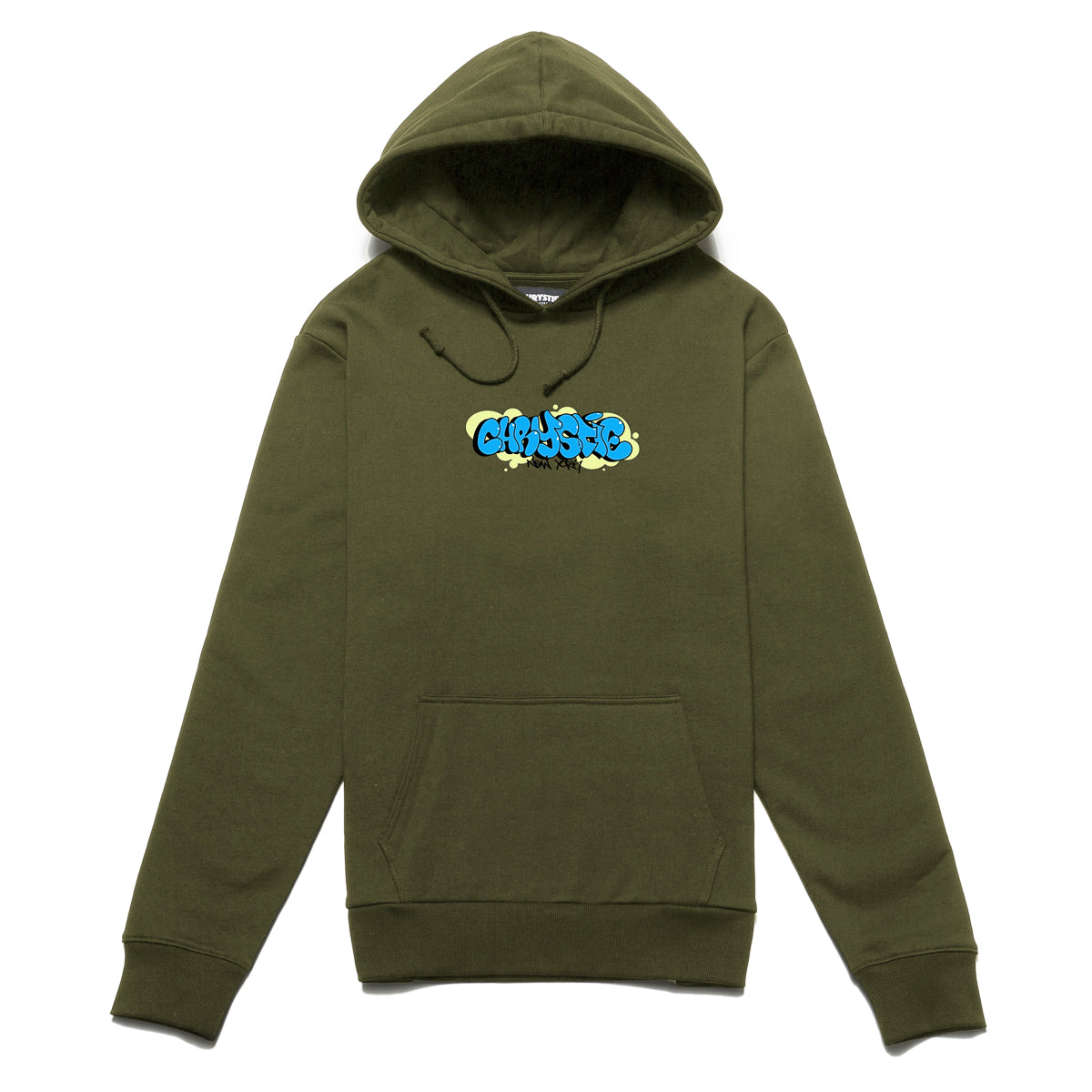Chrystie NYC Bubble Graffiti Logo Hoodie - Army Green | Trendy Streetwear for Urban Fashion & Casual Outfits