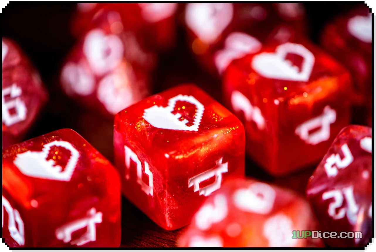 1UP Dice Polyhedral Set: Healing Heart - 7-Piece RPG Dice for D&D, Pathfinder & Tabletop Games - Perfect for Gifts, Game Nights & Roleplaying Adventures