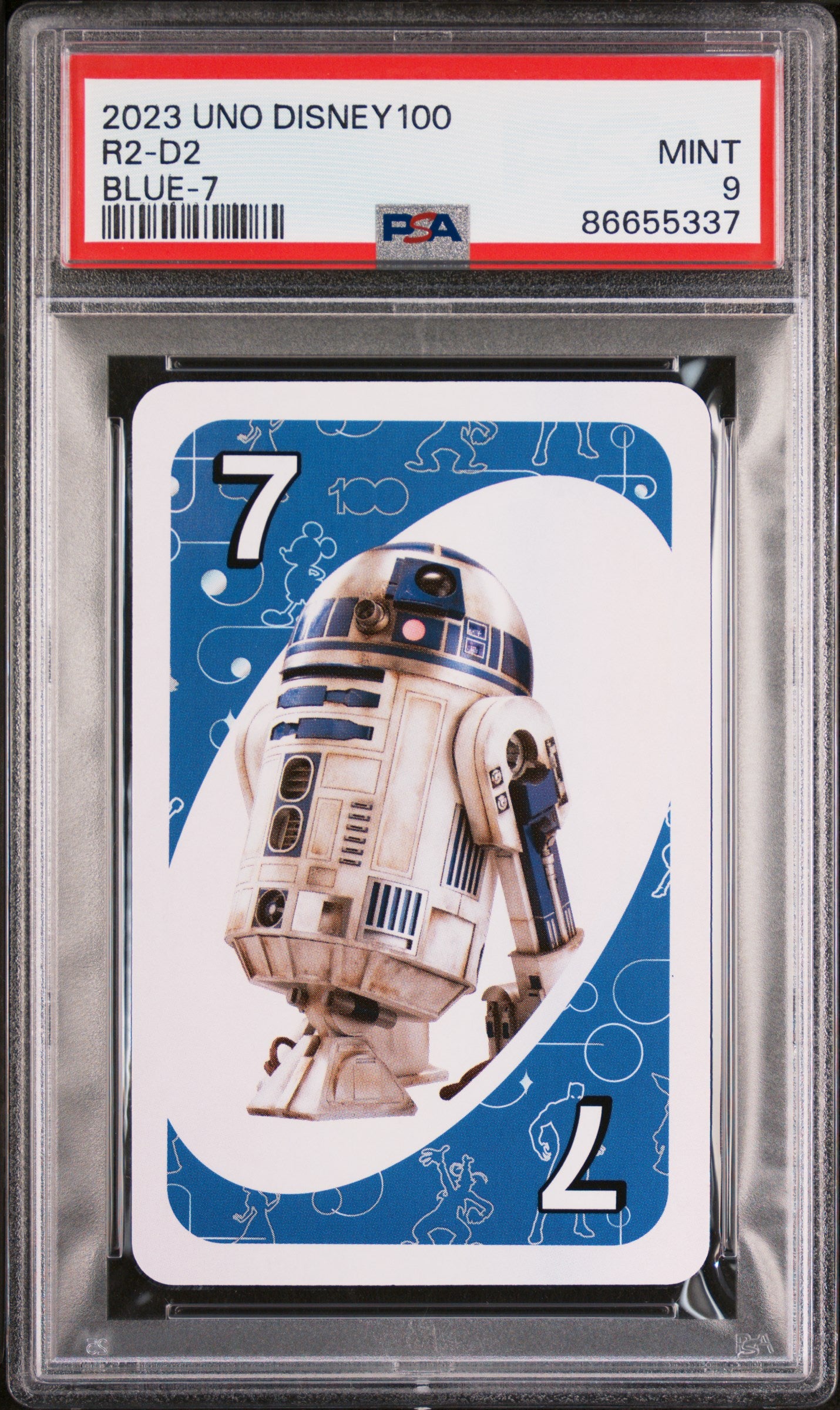 2023 UNO Disney 100 R2-D2 Blue Card Game - PSA 9 Graded Collectible - Perfect for Disney Fans, Card Collectors & Game Nights
