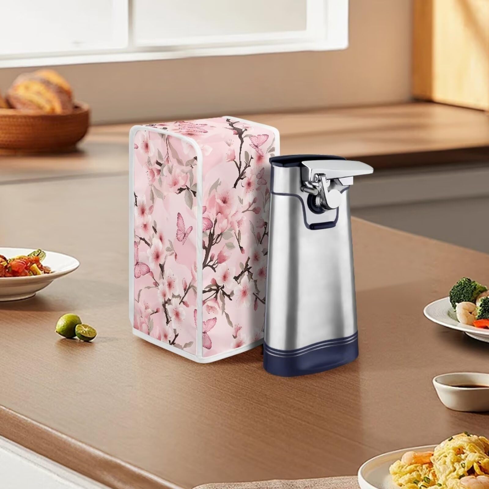 Pink Flower Can Opener Cover - Dust & Stain Protection for Electric/Automatic Can Openers - Universal Fit Kitchen Appliance Cover (Ideal for Countertop Storage & Kitchen Organization)