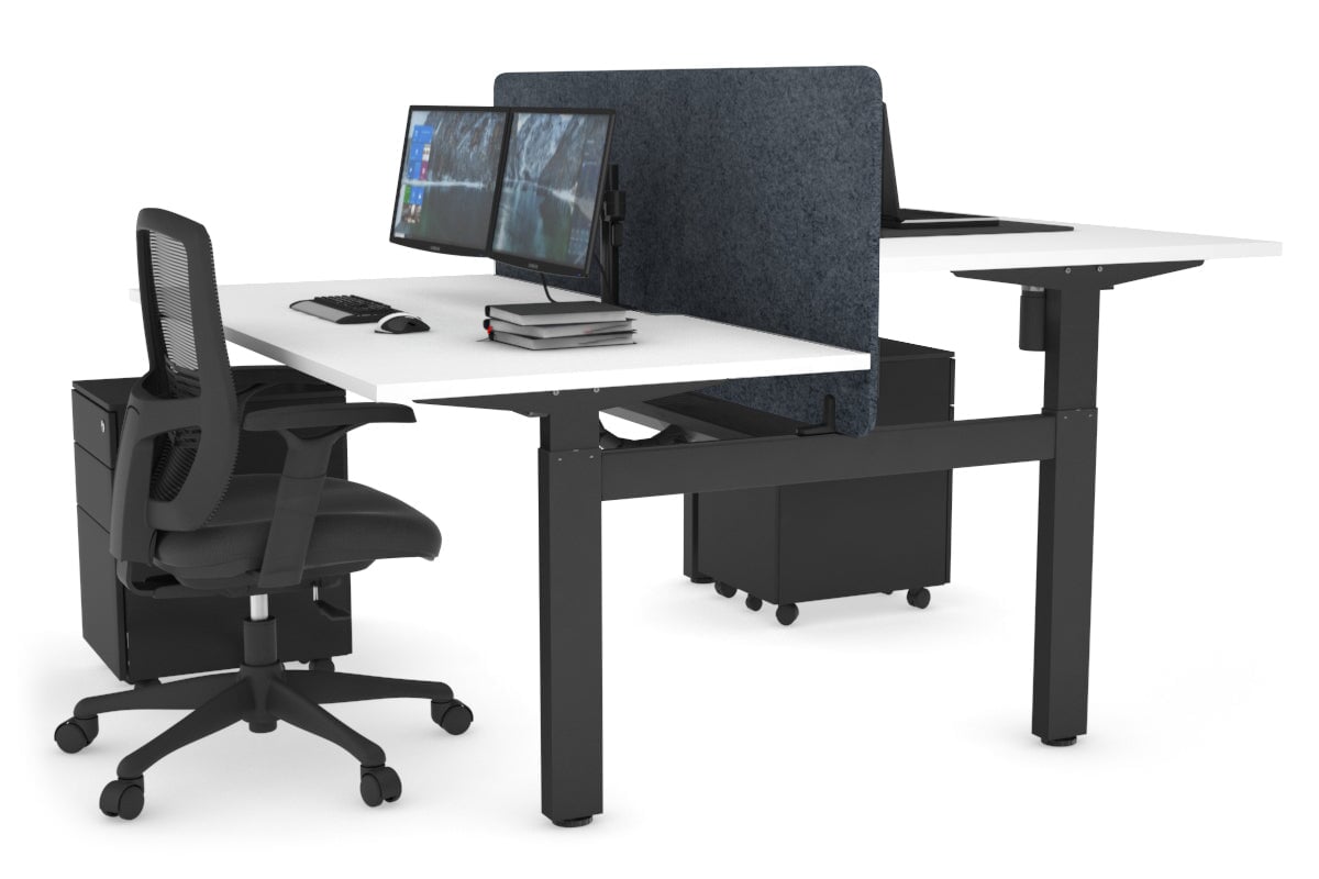 Adjustable Height 2-Person H Bench Workstation with Black Frame - 1600L x 800W with Cable Management | Perfect for Office, Home Workspace & Collaborative Environments