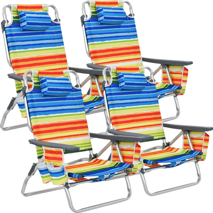 Costway 4-Pack Beach Chairs - Adjustable 5-Position Reclining Folding Chairs with Pillow for Outdoor, Poolside, Camping & Backyard Relaxation