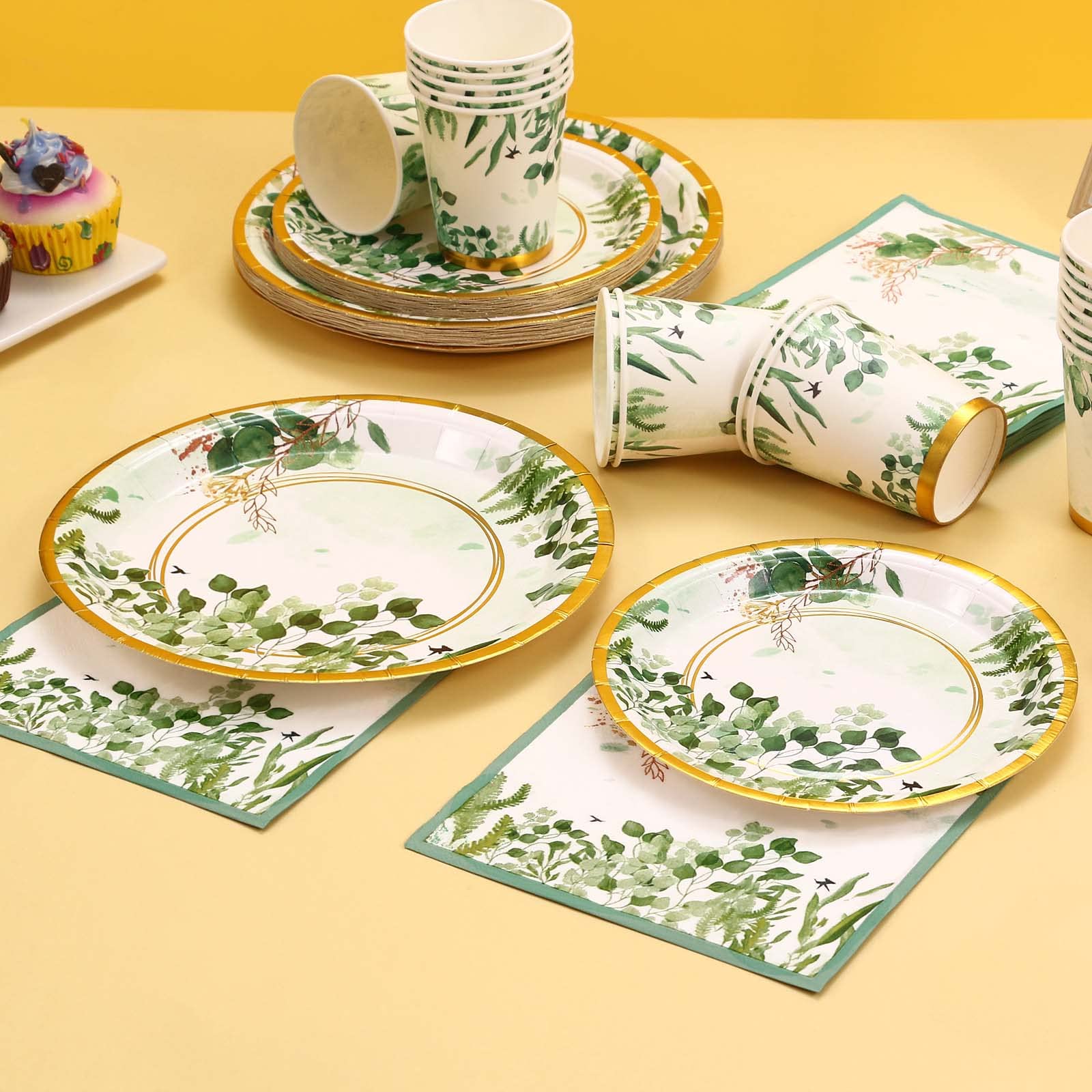 Sage Green Party Decorations Set - 200 Pcs Disposable Plates, Cups & Napkins for Baby Shower, Wedding, Birthday, Baptism - Eucalyptus Themed Tableware - Serves 50 Guests - Perfect for Rustic, Boho & Garden Party Decor