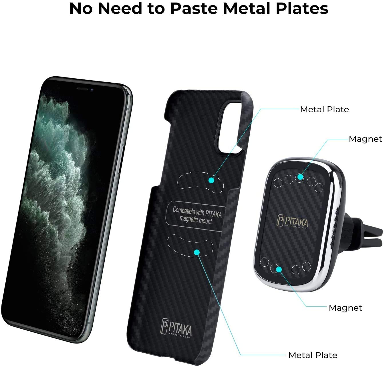 PITAKA 3-in-1 Magnetic Wireless Charging Kit for iPhone 11 Pro | Fast Qi-Certified Car Mount & Phone Holder | Compatible with MagEZ Case | Perfect for Driving, Commuting & Road Trips