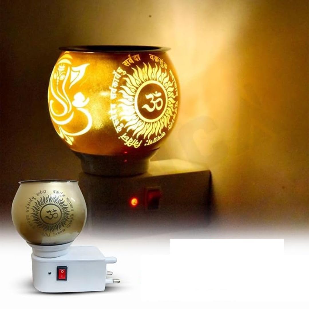 Orzinpro Ceramic Electric Kapoor Dani - Ganesh Ji Om Electric Camphor Burner & Aroma Diffuser | Multipurpose Incense Burner for Home, Office & Meditation | Electric Night Lamp for Pooja Room & Spiritual Decor