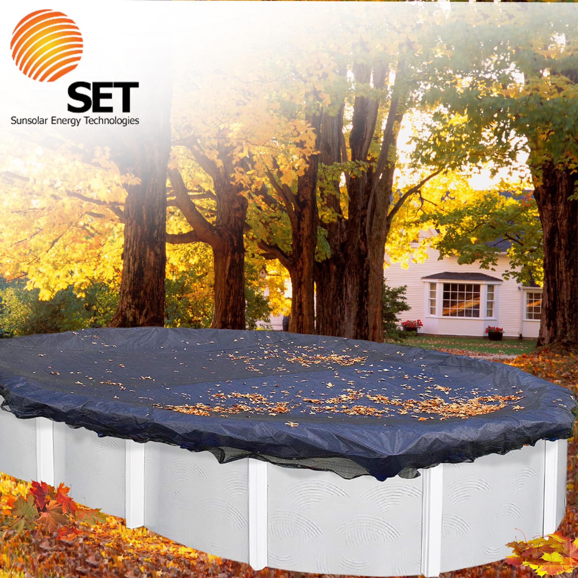 SunSolar 18x34 Ft Oval Above Ground Pool Leaf Net Cover with Winch & Cable Closure - Durable Swimming Pool Protection for Fall & Winter Season - Easy Installation & Secure Fit