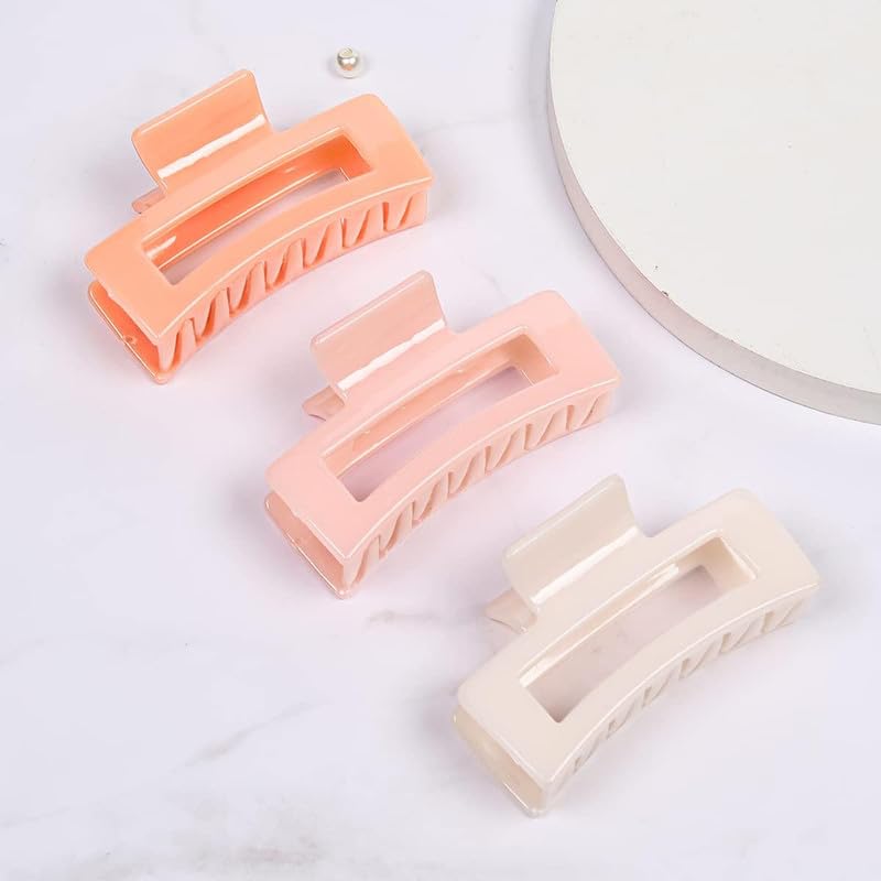 RECTYO GALLERY 3-Piece Rectangle Hair Claw Clips Set - Medium & Large Non-Slip Hair Clips for Women & Girls - Strong Hold Hair Accessories for Ponytails, Buns & Updos (Multicolor)