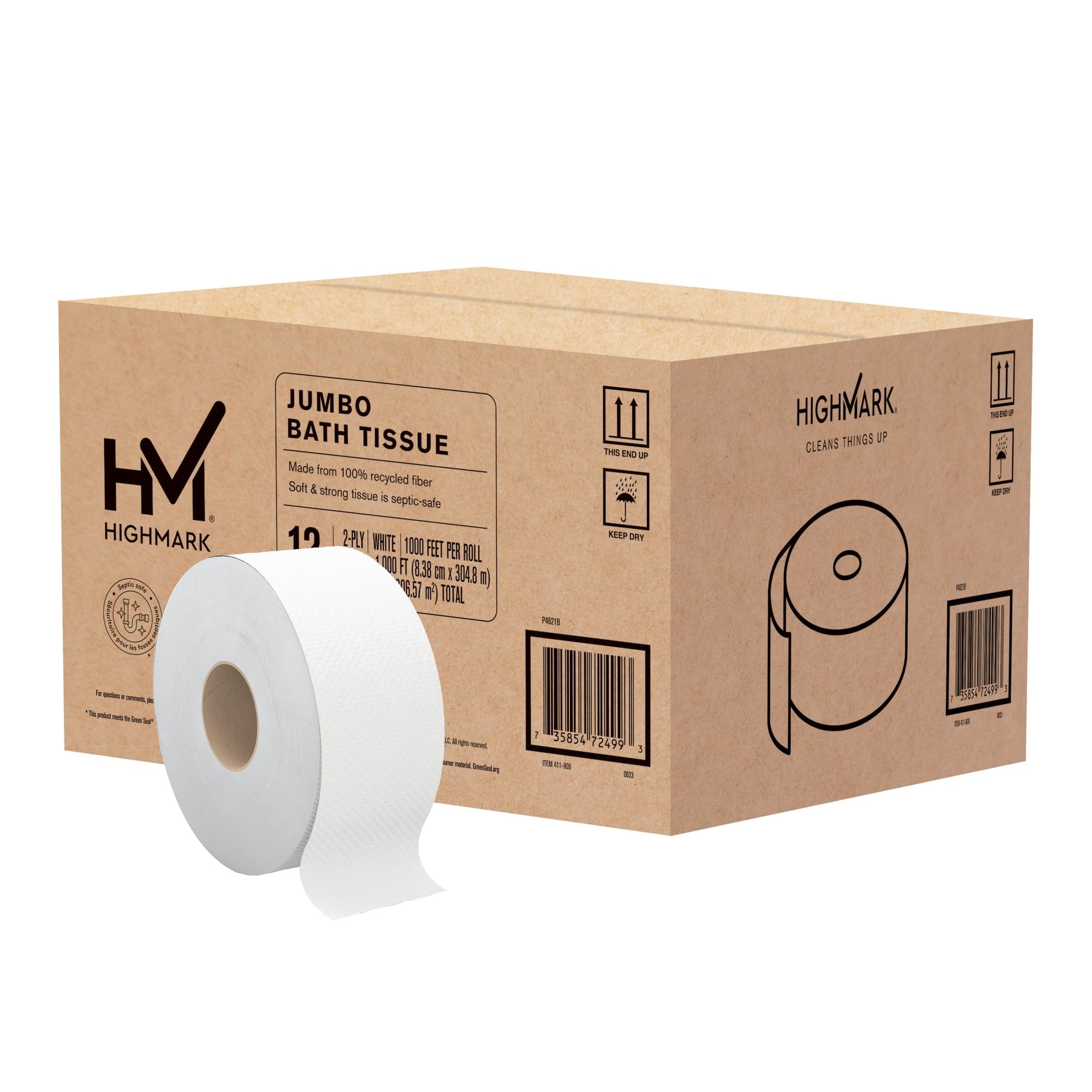 Highmark® 2-Ply Jumbo Toilet Paper - 12 Rolls, 1000 Feet Per Roll | Ultra Soft & Strong Bath Tissue for Home, Office & Commercial Use | Bulk Toilet Paper Supply for Everyday Needs & Emergency Preparedness