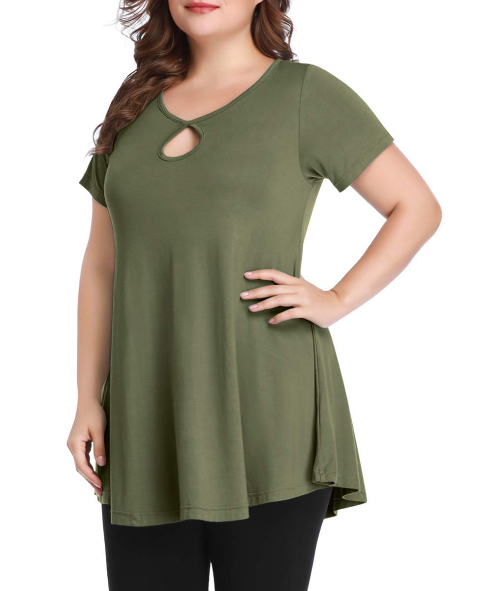 MONNURO Women's Short Sleeve Keyhole Tunic Top - Sexy Summer Swing Blouse, Plus Size Casual Loose Shirt for Beach, Party & Everyday Wear