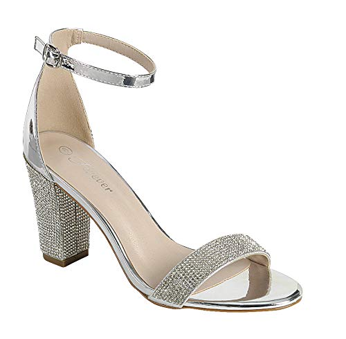 Sparkling Women's Rhinestone Ankle Strap Platform Heels - Chunky High Heel Party Sandals for Weddings, Night Out & Special Occasions