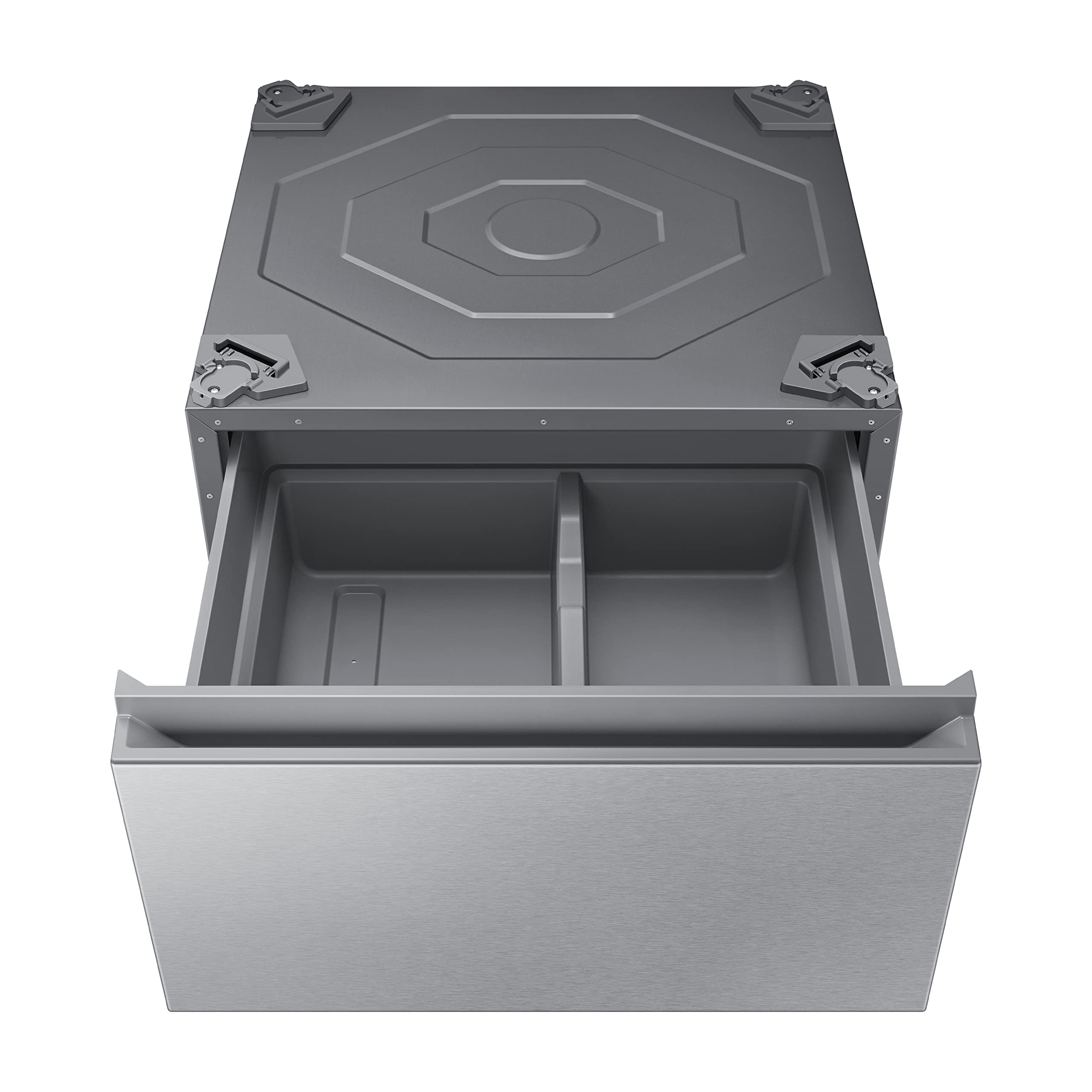 Samsung 27-Inch Bespoke Front Load Washer Dryer Pedestal Stand with Pull-Out Laundry Storage Drawer | WE502NT | Silver Steel | Space-Saving Laundry Room Organizer for Compact Homes & Apartments