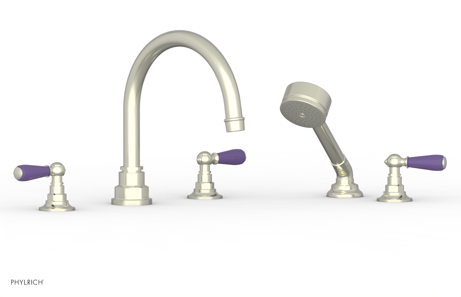 Jamestown Deck Tub Set with Hand Shower & Lever Handles - Purple Accented 165 49 | Modern Freestanding Bathtub for Luxury Bathroom & Spa Experience