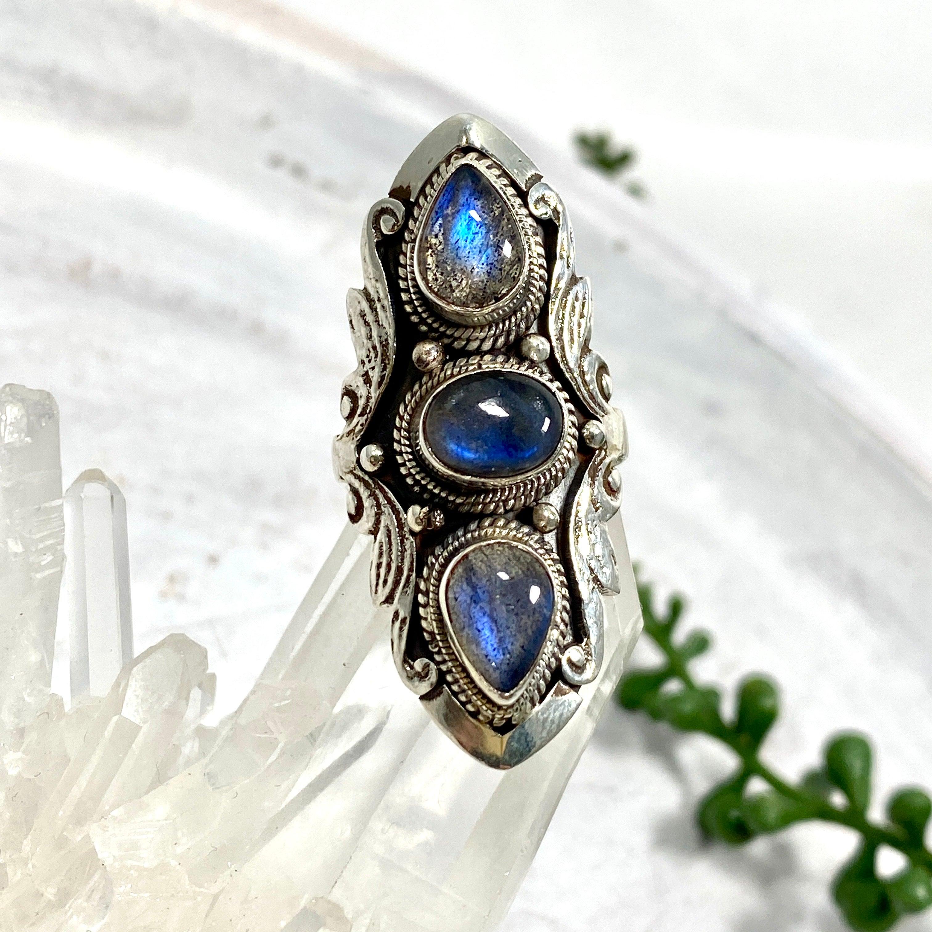Boho Style R4078 Labradorite Multi-Stone Ring Size 7.5 - Elegant Handmade Jewelry for Women, Perfect for Festivals, Weddings & Everyday Boho Fashion