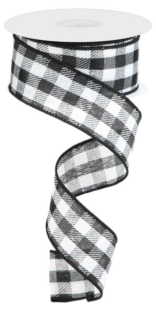Black and White Plaid Wired Ribbon - 10 Yards, 1.5 Inch Wide Woven Diagonal Check Ribbon for Gift Wrapping, Crafts, and Home Decor by Happy Deals