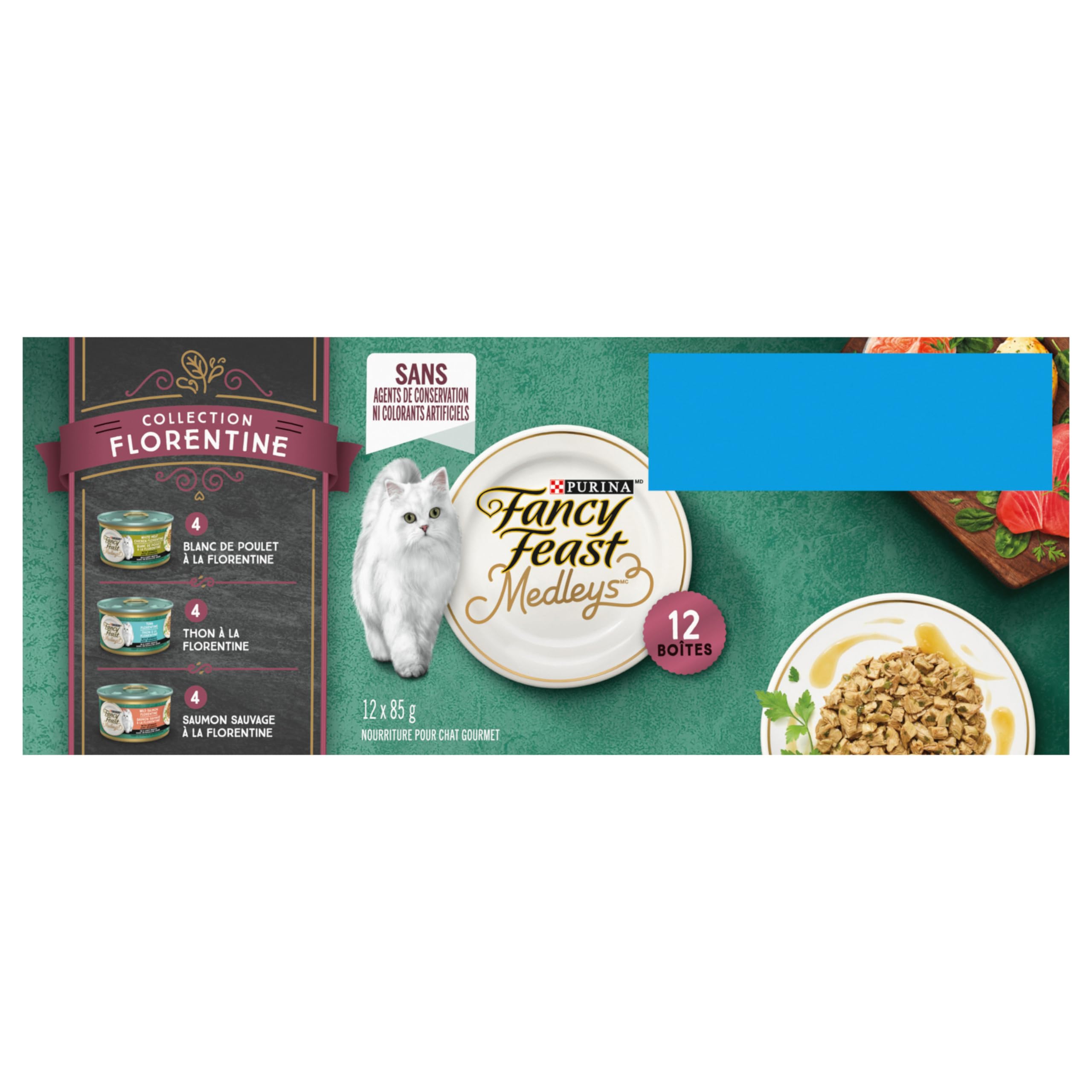 Fancy Feast Medleys Wet Cat Food - Florentine Collection Variety Pack (3 Flavors, 85g x 12 Cans) | Gourmet Cat Food for Adult Cats | Perfect for Mealtime, Travel & Special Treats