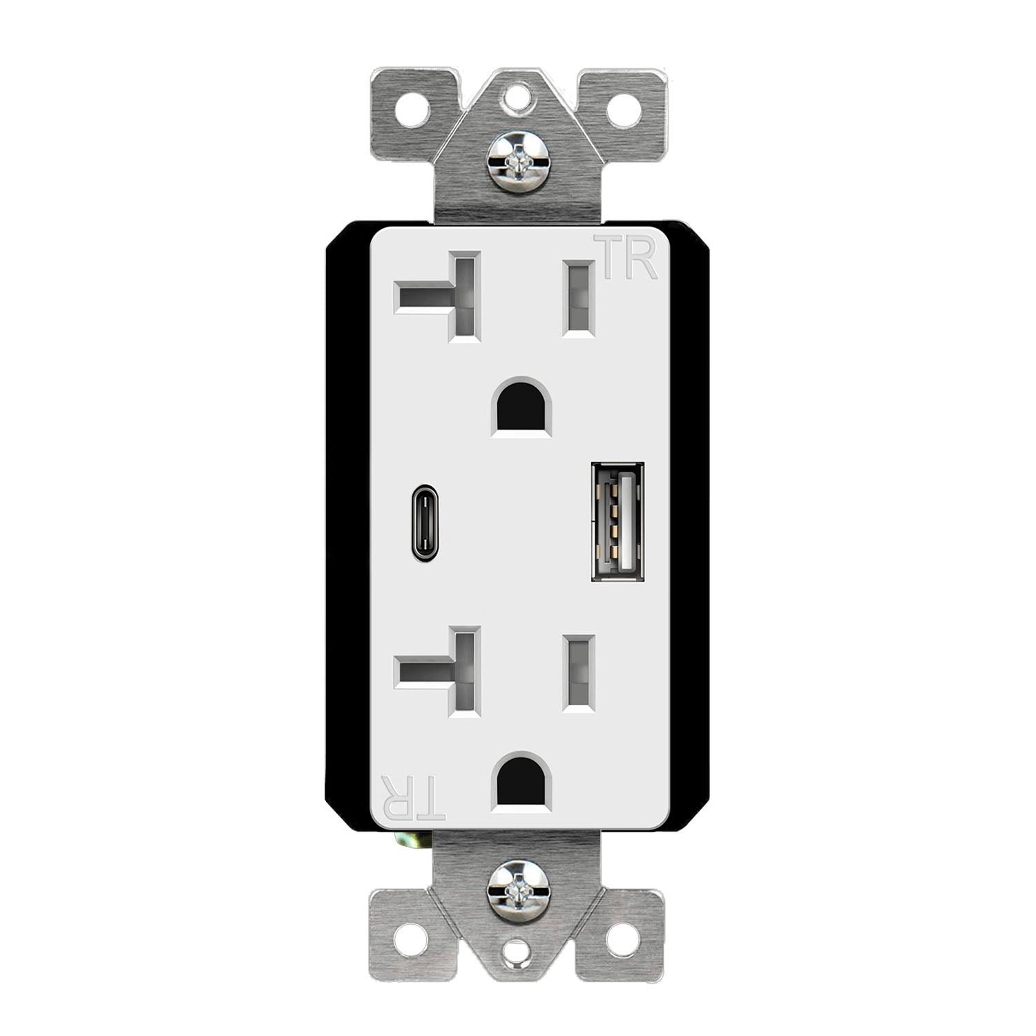 20 Amp Tamper Resistant Duplex Receptacle with 3.6A USB C/A Outlet - White - Perfect for Home, Office, and Commercial Use - Safe Childproof Electrical Outlet with Fast Charging USB Ports