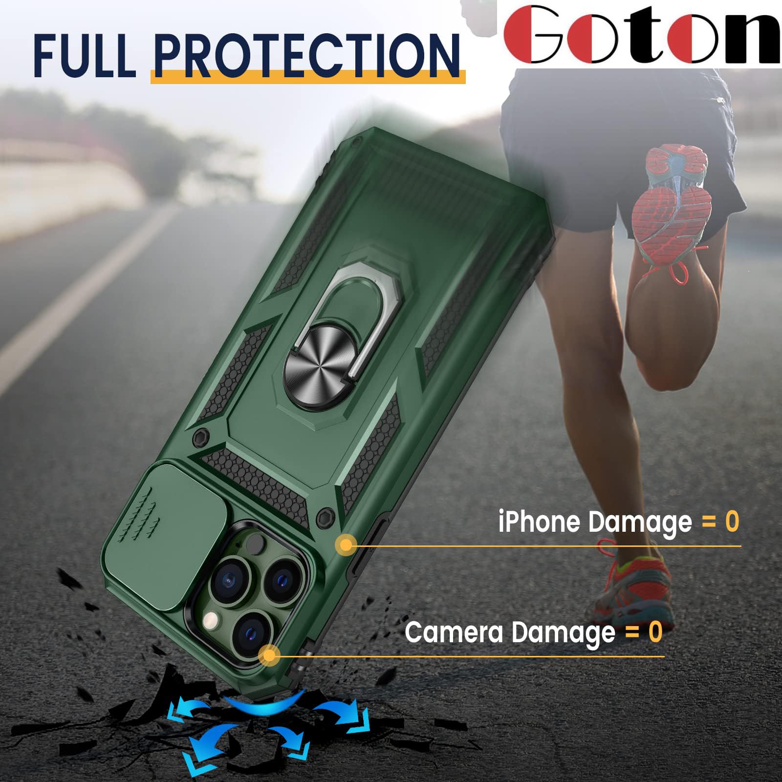 Military Shockproof iPhone 13 Pro Max Case with Rotating Stand & Magnetic Mount - Green Armor Protection for Outdoor & Driving