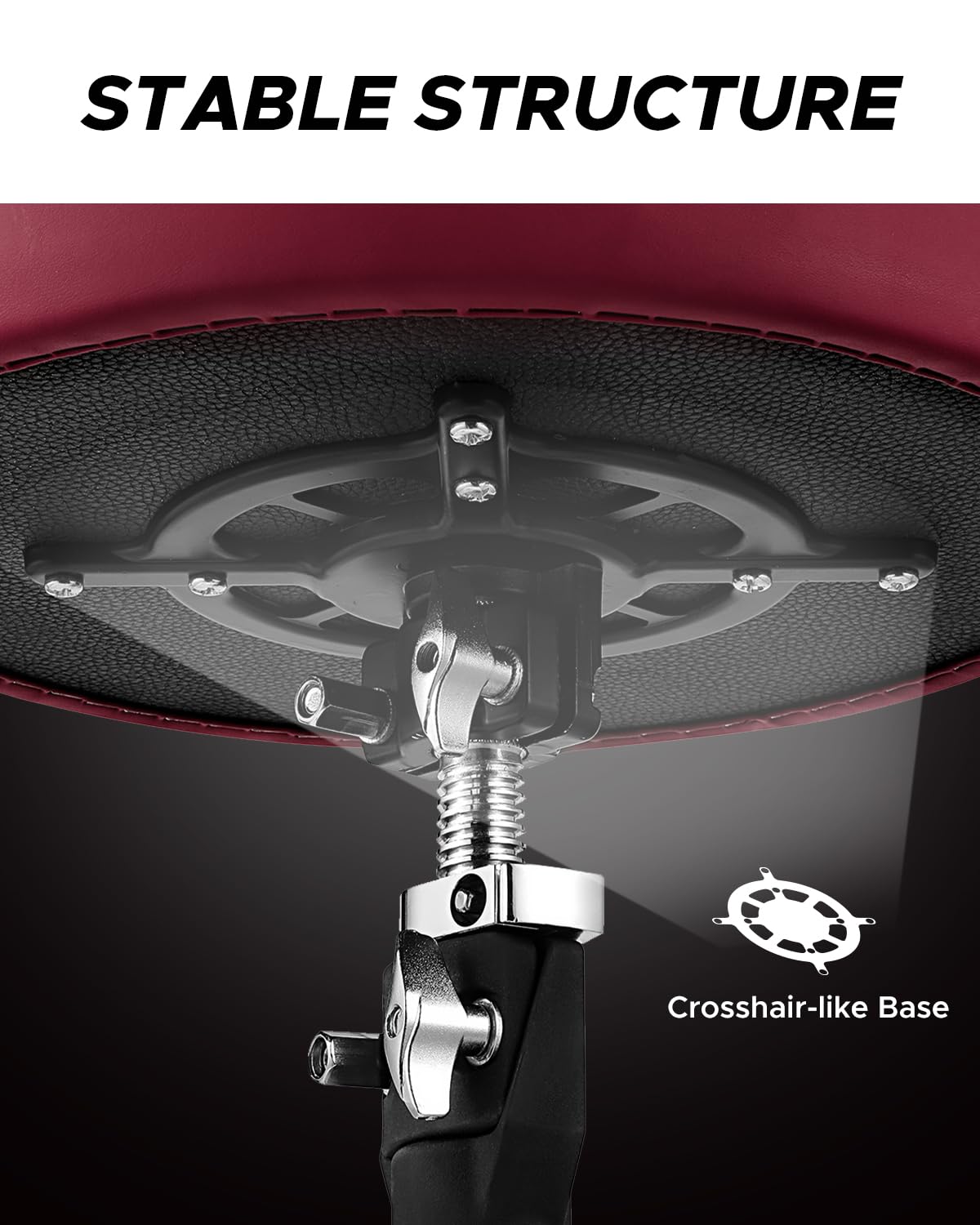 Starfavor Adjustable Drum Throne - Padded Rotatable Drum Stool with Double Braced Anti-Slip Feet, Comfortable Drum Seat for Drummers (Crimson Red, ST-650 Stone) - Perfect for Home Studios, Live Performances & Practice Sessions