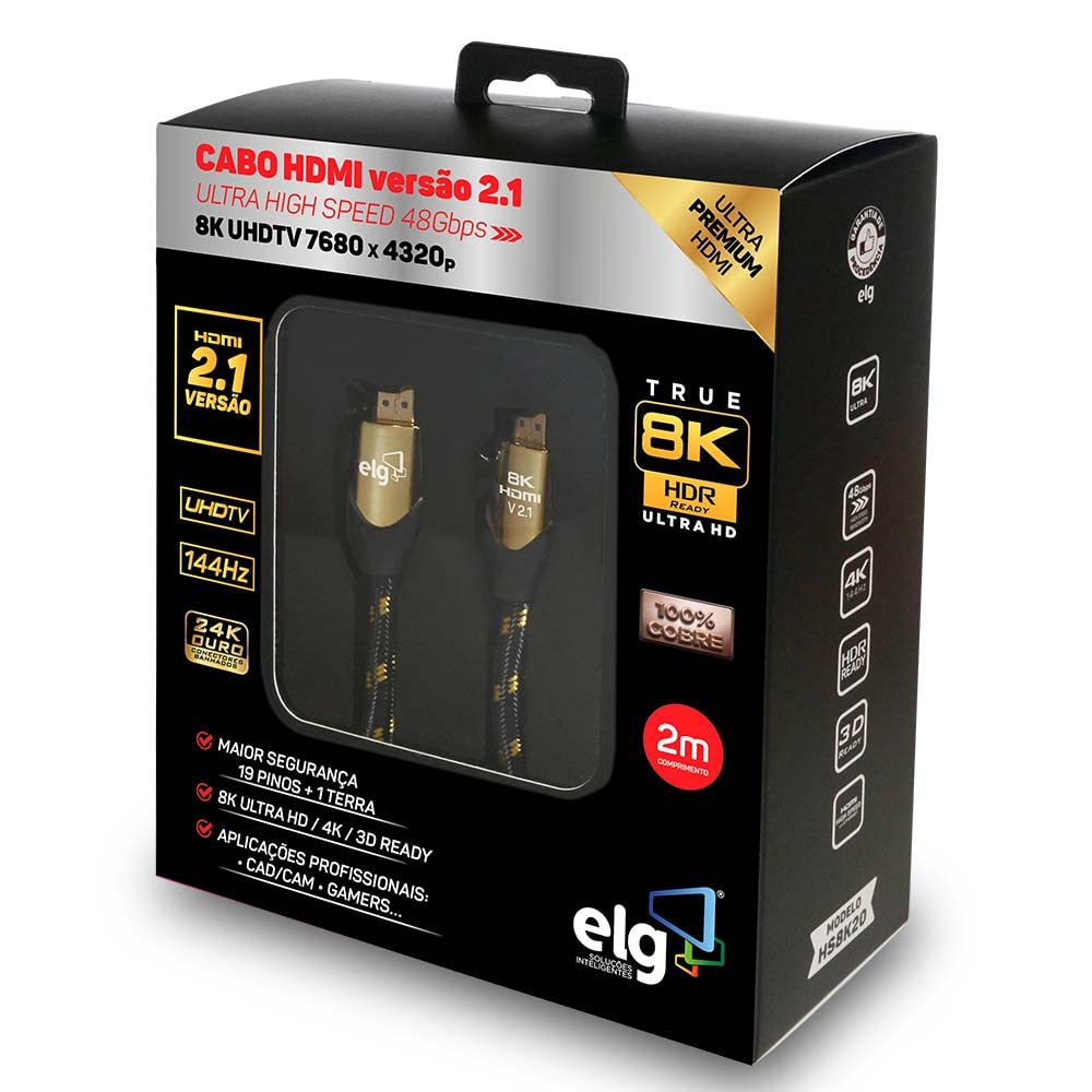 ELG 8K Certified HDMI Cable 2.1 48Gbps 6.6FT/2M - Ultra High Speed 8K@60Hz, 4K@120Hz, 144Hz - 24K Gold Plated Connectors with eARC, Ethernet, VRR, TrueHD, DTS-X, Dolby Atmos - Compatible with Smart TVs, Laptops, Gaming Monitors & Home Theater Systems