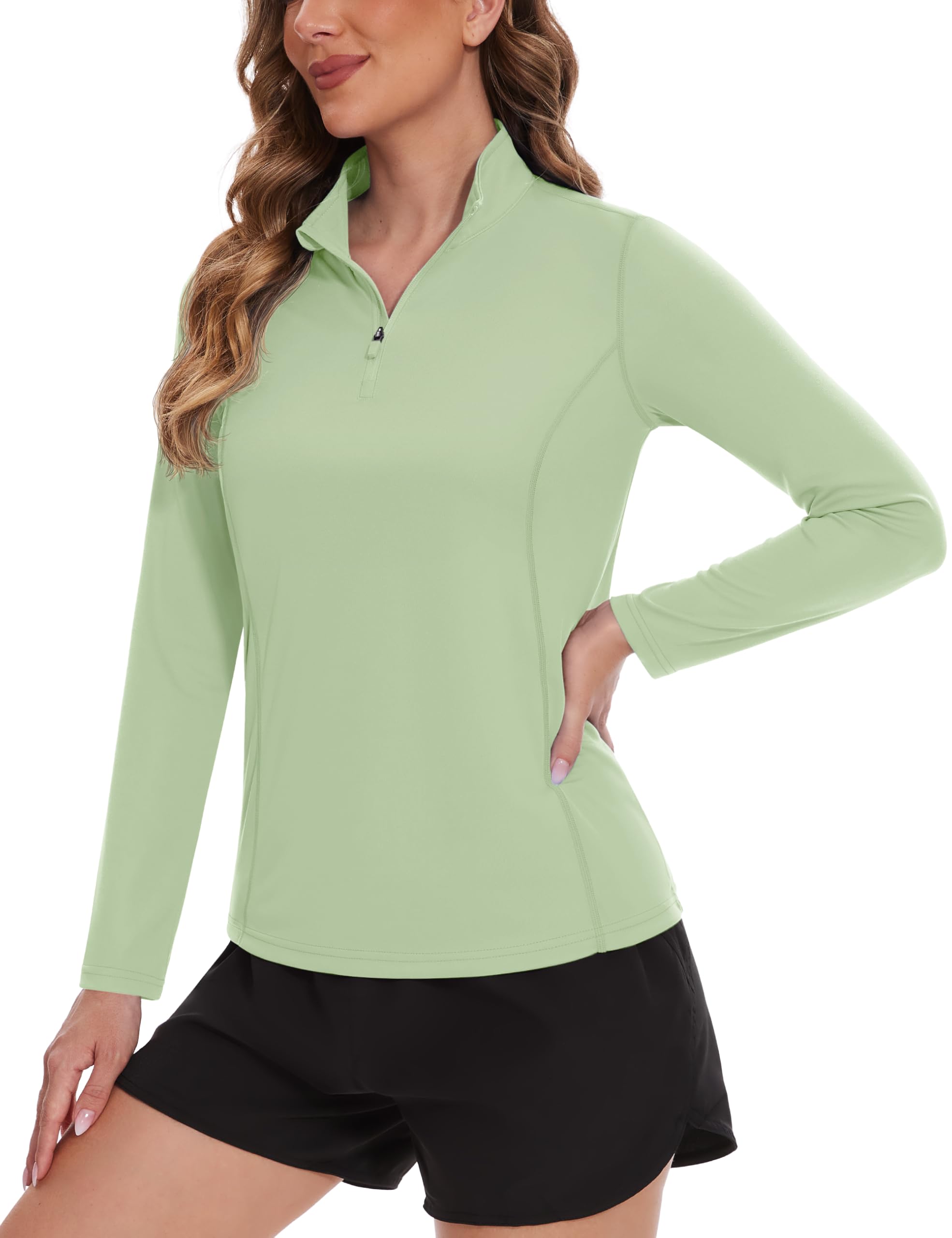 TACVASEN Women's UPF 50+ UV Protection Quarter Zip Pullover Long Sleeve Shirt - Golf, Hiking, Workout & Outdoor Activewear Top for Sun Protection