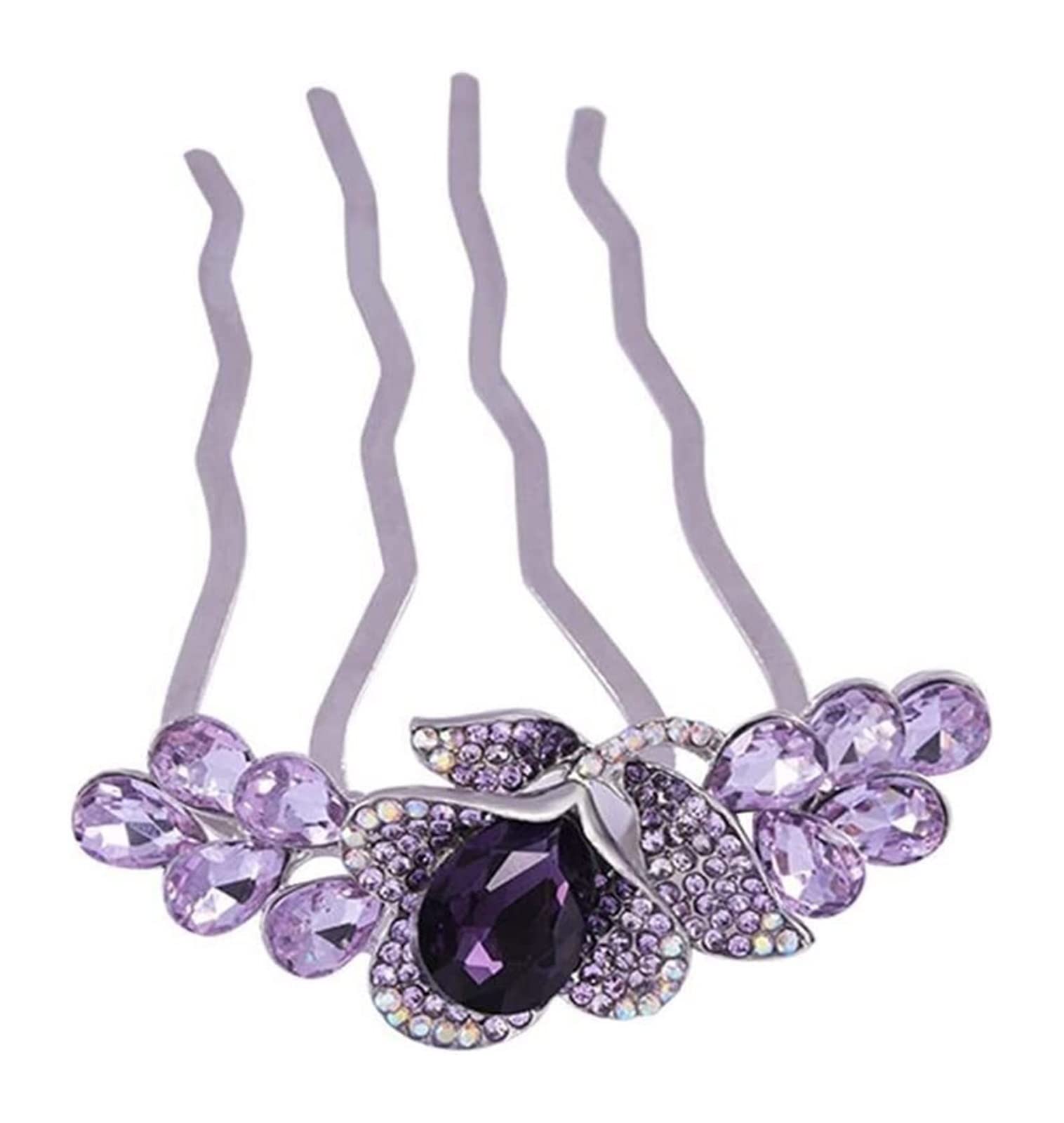 Vintage Rhinestone Tulip Hairpin for Women - Elegant Bridal Hair Comb & Hair Stick, Purple Hair Clips for Girls, Wedding & Special Occasion Accessories