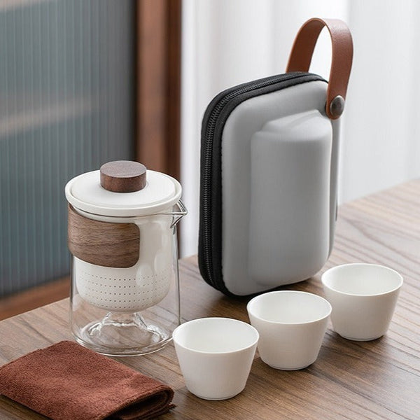 Premium Travel Tea Brewing Set - Portable Porcelain Tea Maker with 3 Cups & Carrying Pouch | Perfect for Camping, Office & Outdoor Tea Ceremonies