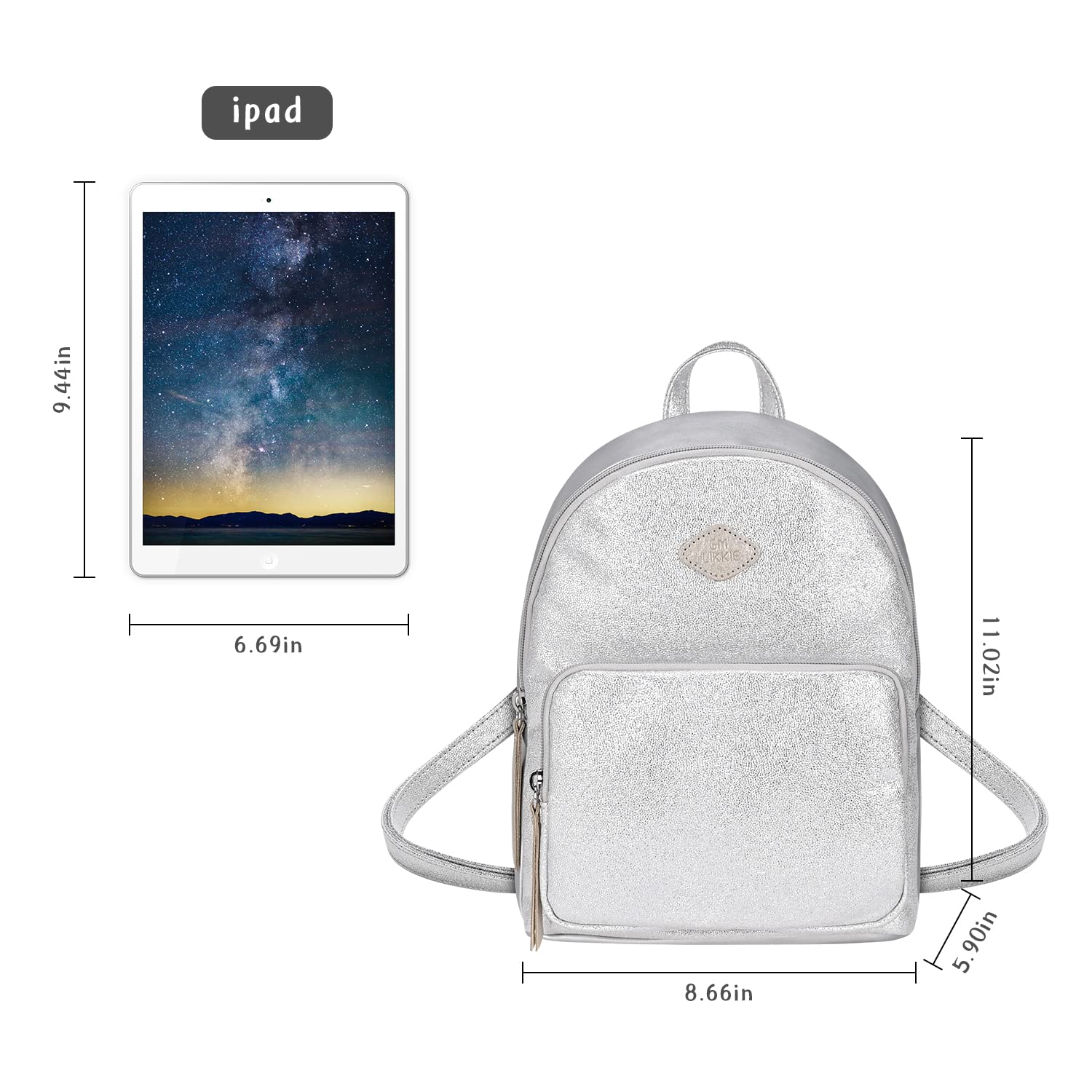 Sparkly GM LIKKIE Glitter Sequin Mini Backpack for Women - Silver Small Fashion Backpack for Parties, Concerts & Night Out Accessories