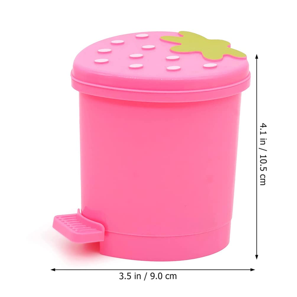 HEMOTON Mini Desktop Trash Can with Lid - Cute Strawberry Design Small Waste Basket for Office, Kitchen, Car & Home | Compact Plastic Garbage Bin for Desk, Bedroom & Workspace