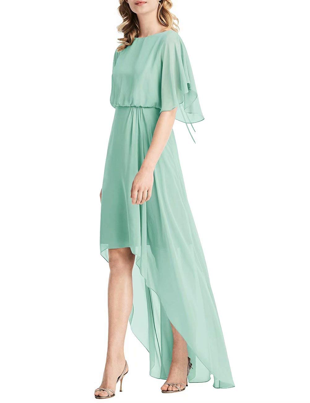 Lilibridal Women's High Low Bridesmaid Dress with Sleeves - Elegant Chiffon Long Formal Party Maxi Gown for Weddings, Prom & Special Occasions
