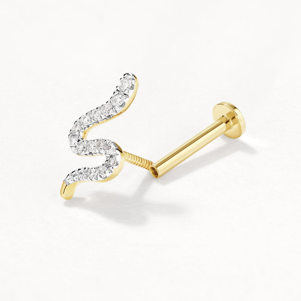 10k Gold Diamond Snake Helix Single Stud Earring - Elegant Body Jewelry for Women, Perfect for Parties, Weddings & Everyday Wear