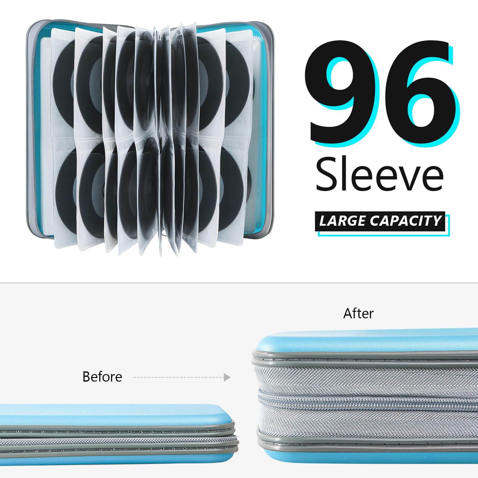 96 Capacity CD DVD Storage Binder - Hard Plastic Disc Case Holder for Home, Office & Travel - Organize CDs & DVDs in One Compact Sky Blue Organizer - Perfect for Media Collections, Movie Storage & Office Organization